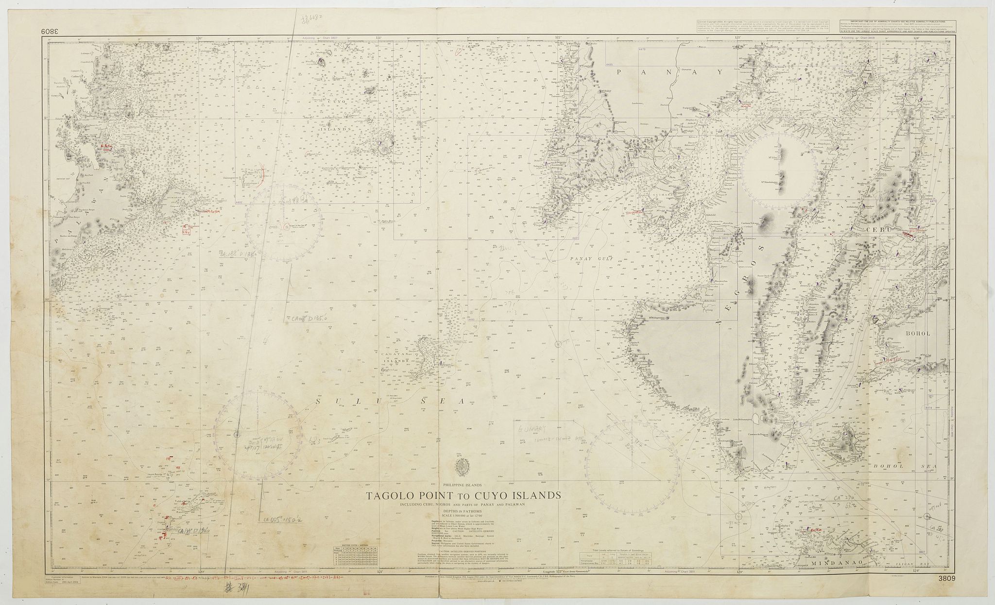 LONDON ADMIRALTY., Philippine Islands - Tagolo Point to Cuyo Islands including Cebu, Negros andparts of Panay and Palawan. . . (3809), antique map, old maps