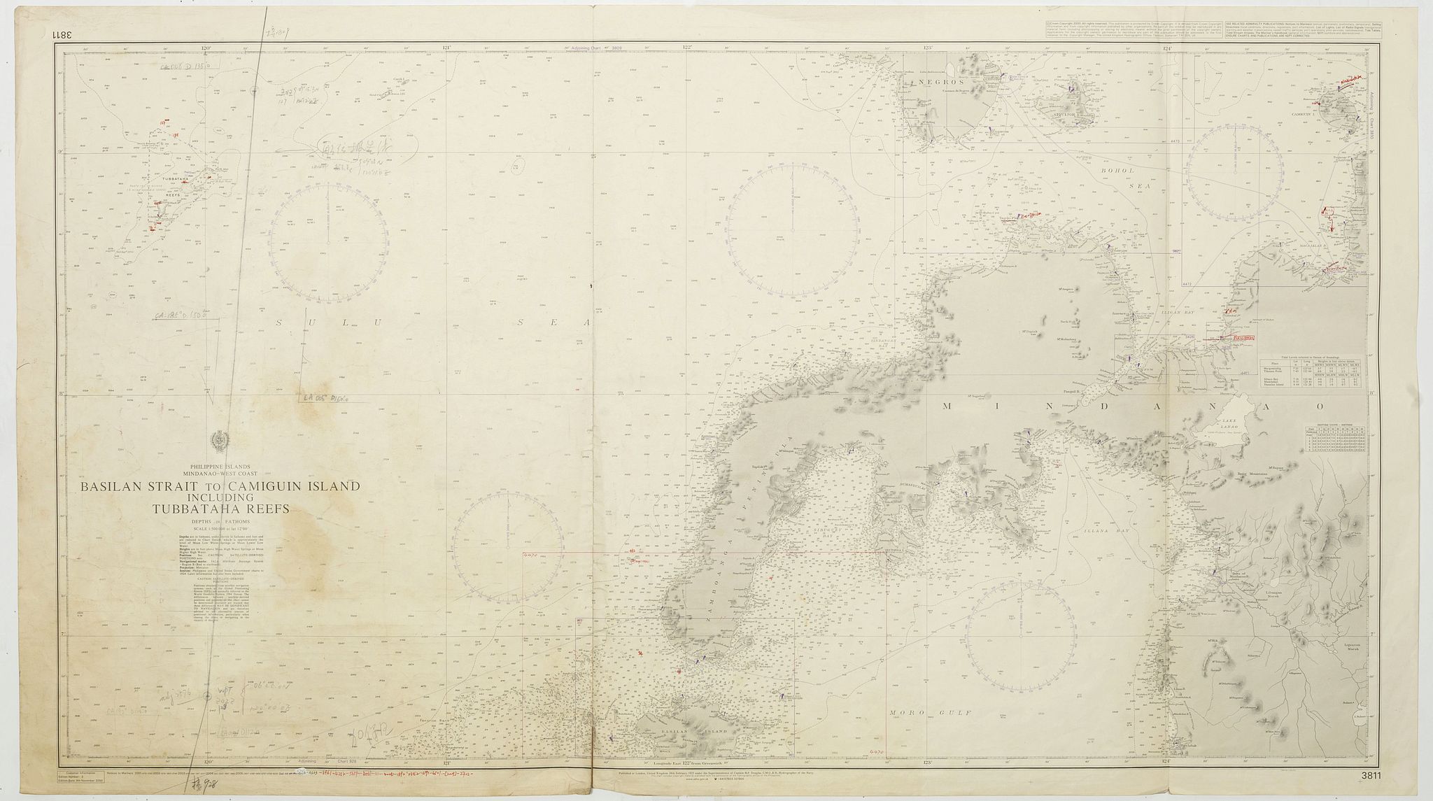 LONDON ADMIRALTY., Philippine Islands - Mindanao West Coast - Basilan Strait to Camiguin Island including Tubbataha Reefs. . . (3811), antique map, old maps