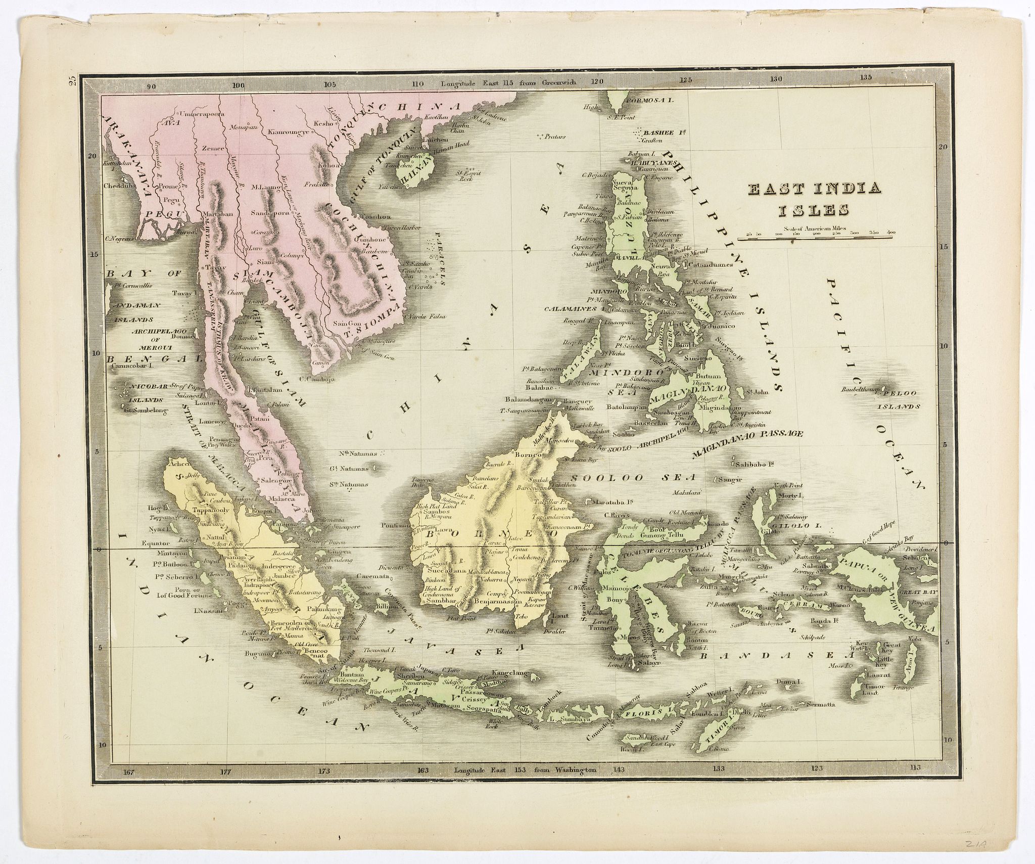 GREENLEAF, J., East India Isles., antique map, old maps