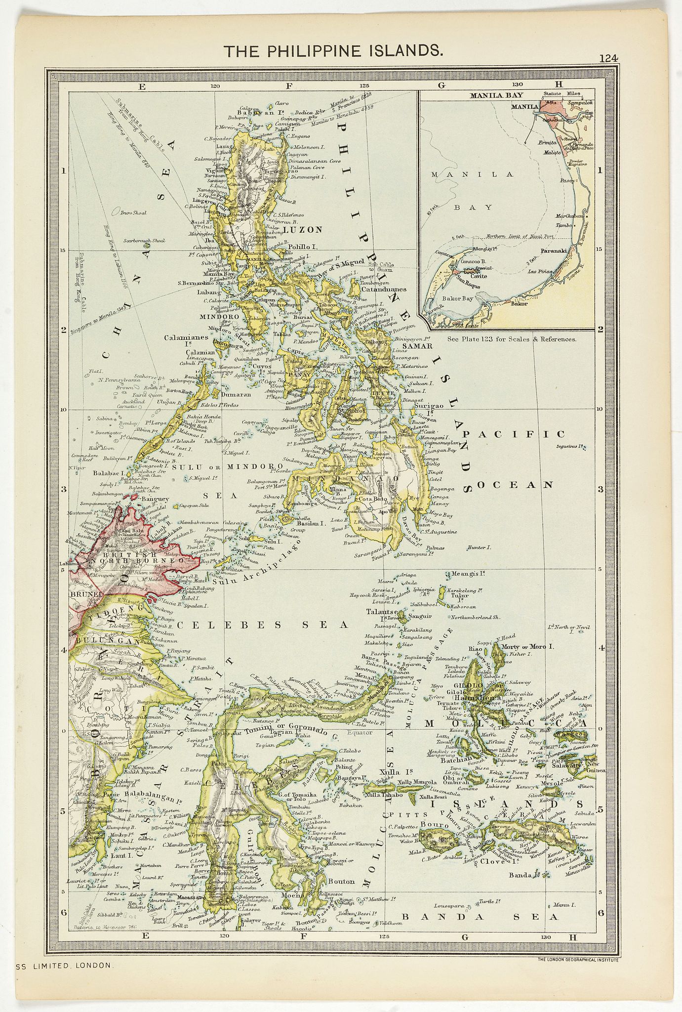 THE LONDON GEOGRAPHICAL INSTITUTE., The Philippine Islands., antique map, old maps
