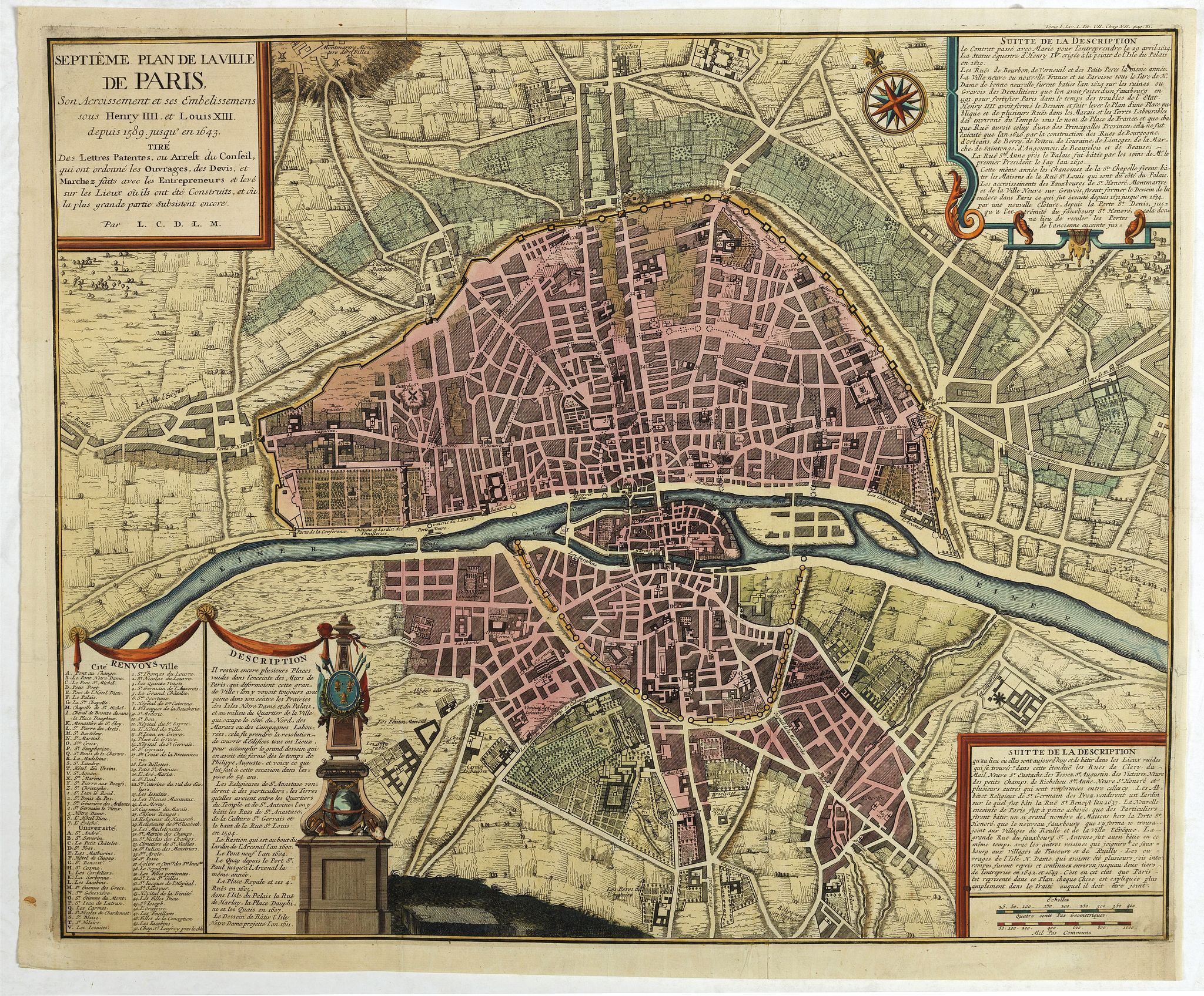 COQUART, A., Septième plan de la ville de Paris, son accroissement et ses embelisssemens sous Henry IIII et Louis XIII depuis 1589 jusqu'en 1643, antique map, old maps