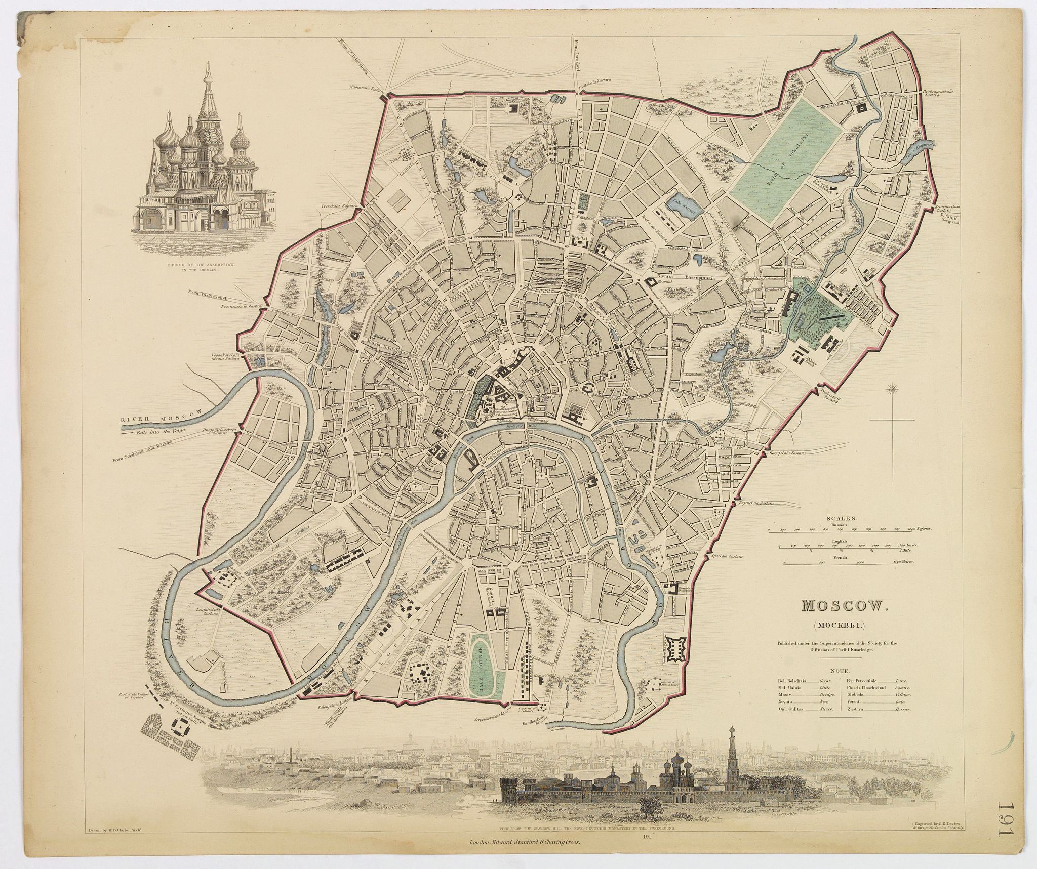 SOCIETY FOR THE DIFFUSION OF USEFUL KNOWLEDGE., Moscow., antique map, old maps