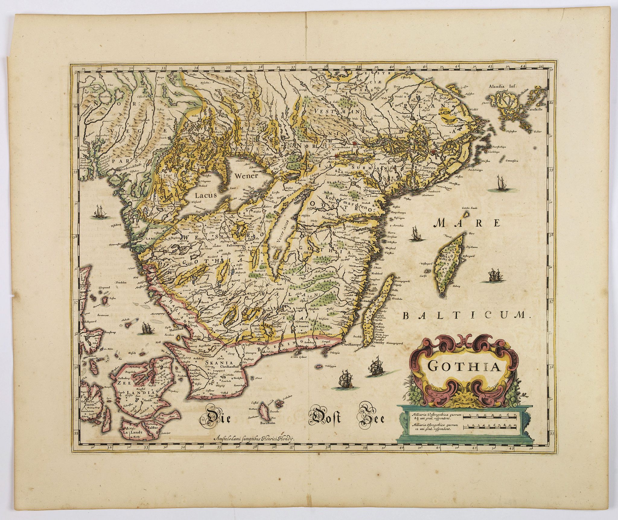HONDIUS, H., Gothia., antique map, old maps
