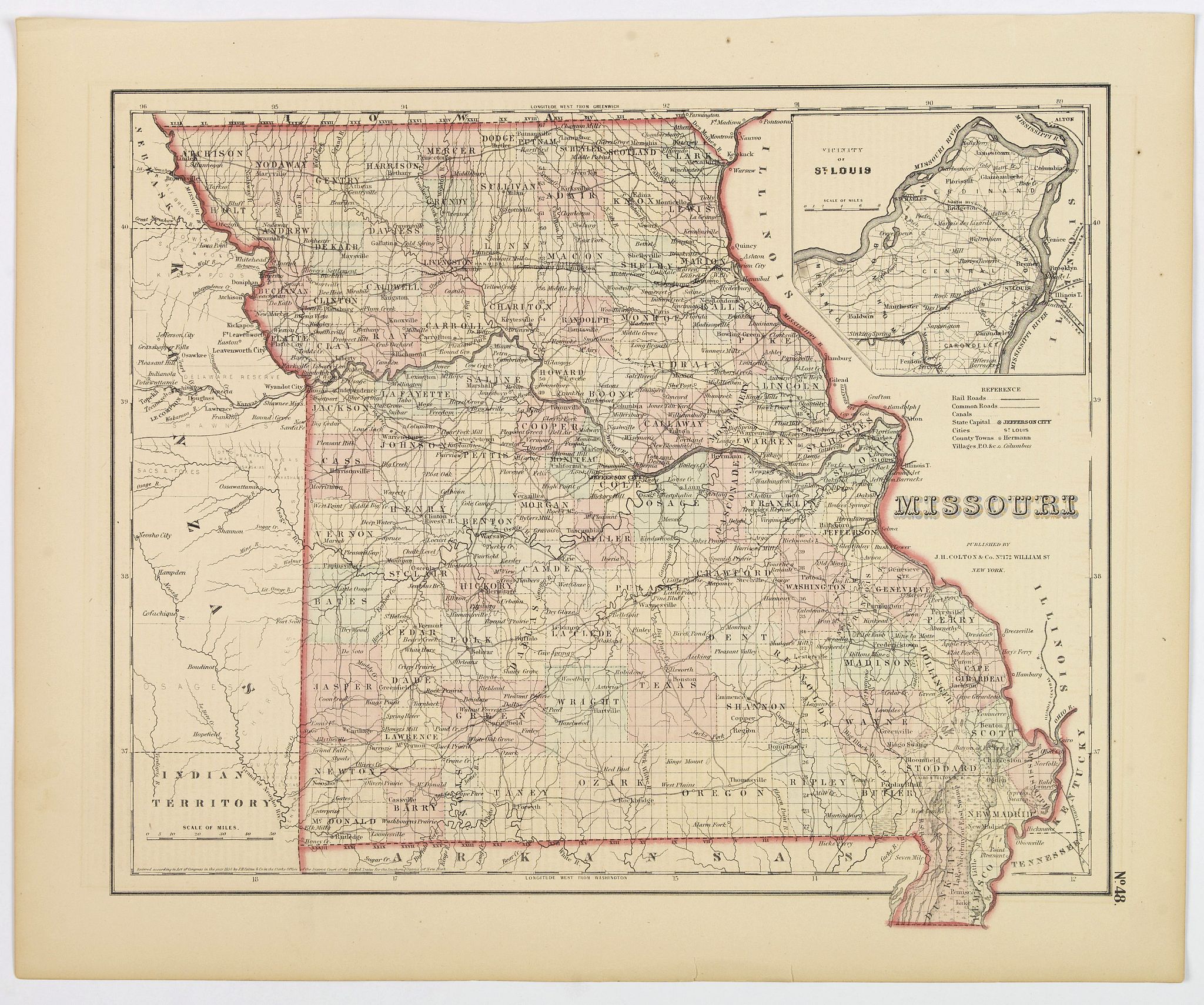 COLTON, J.H. & Co., Missouri., antique map, old maps