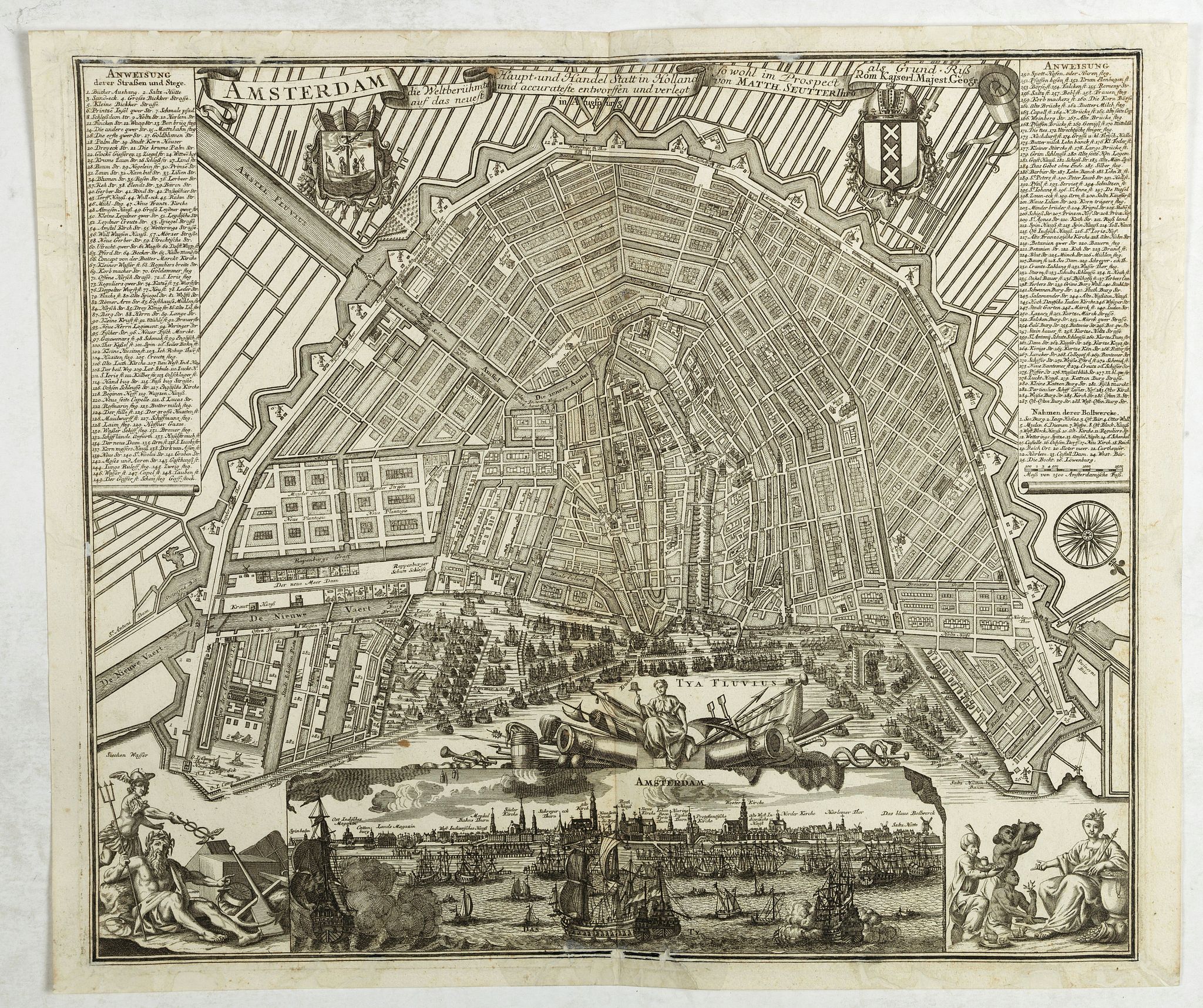 SEUTTER, M., Amsterdam die Weltberuhmte Haupt-und Handel Statt in Holland auf das neuest und accurateste eintworffen und verlegt., antique map, old maps