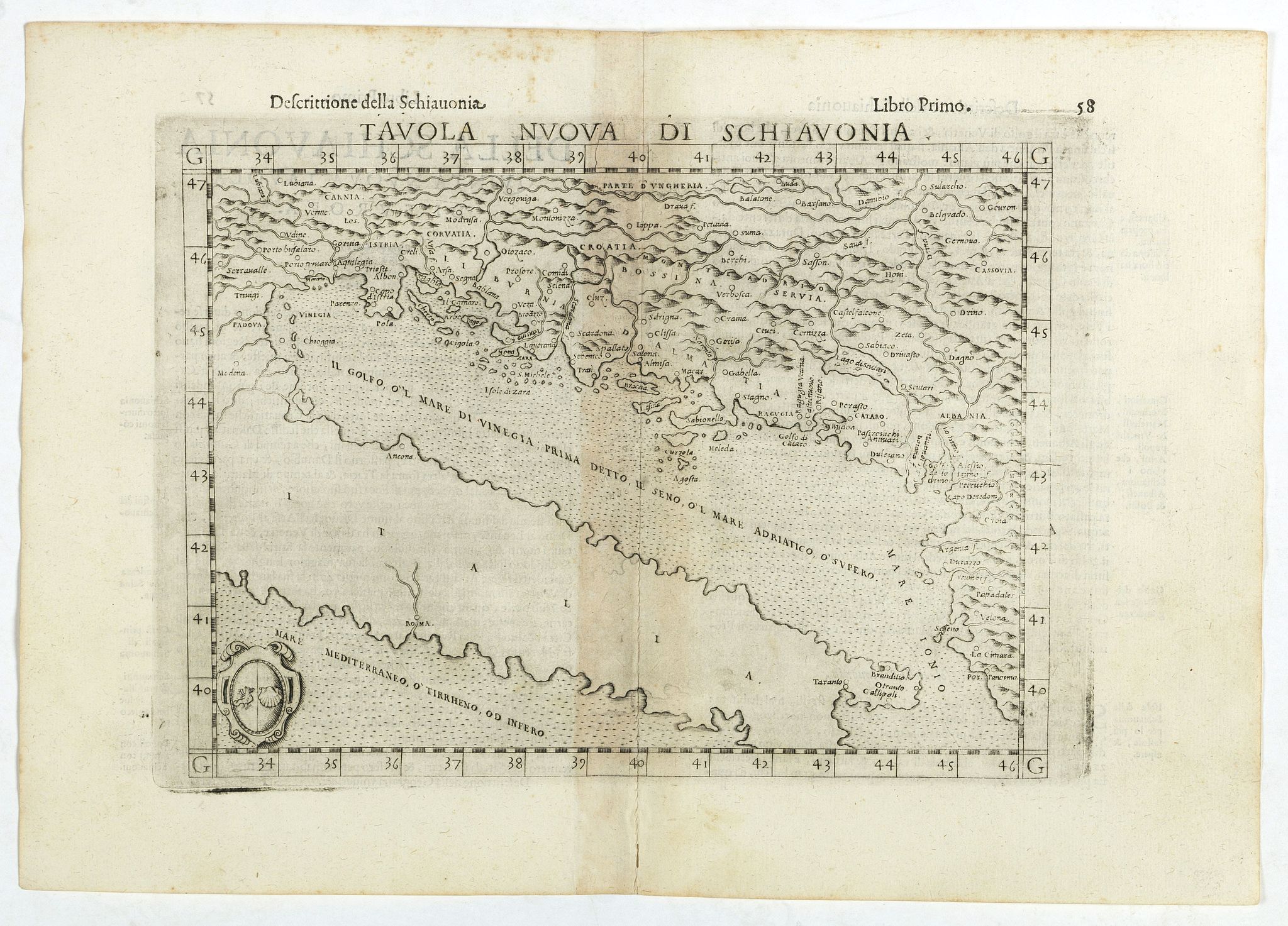 RUSCELLI, G., Tavola nuova di Schiavonia., antique map, old maps