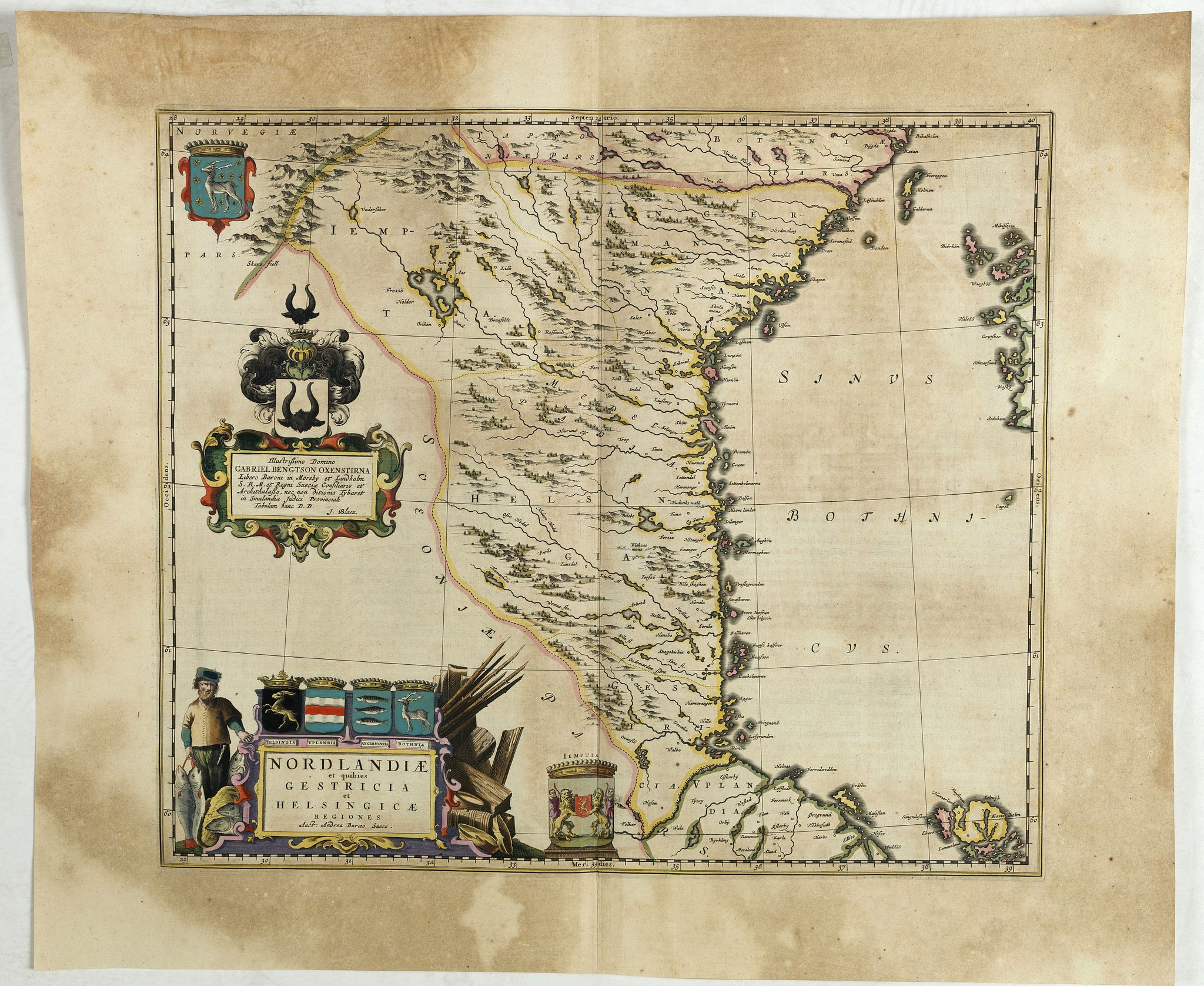 BLAEU, J.& C., Nordlandiae et quibies Gestricia et Helsingicae regiones., antique map, old maps