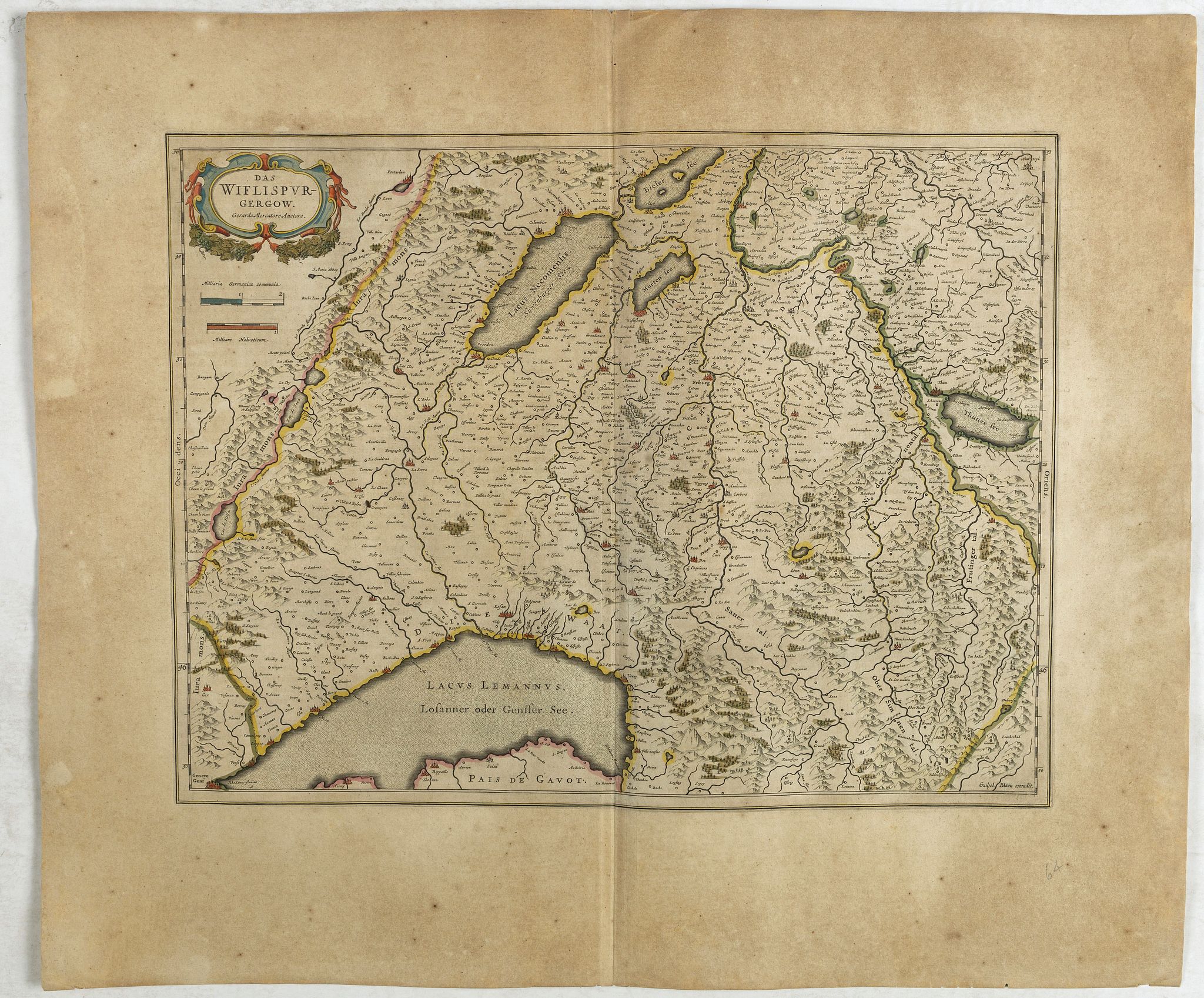 BLAEU, Joan / Cornelis., Das Wiflispurgergow., antique map, old maps