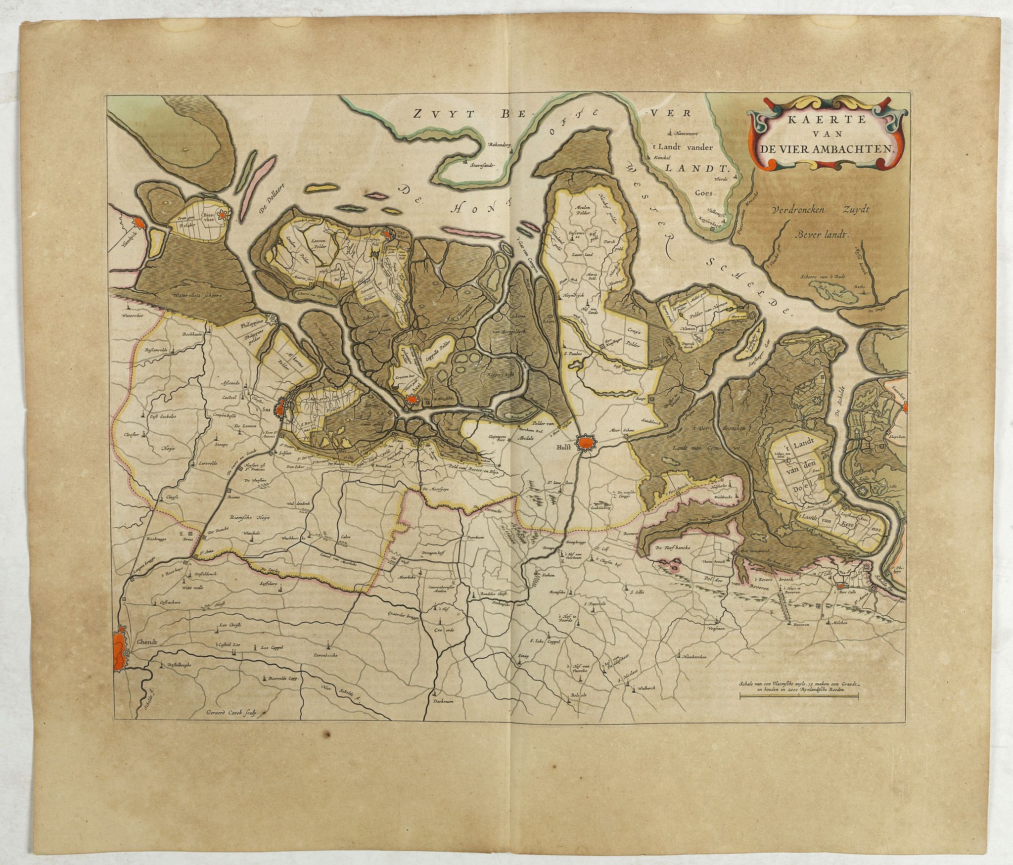 BLAEU, J.& C., Kaerte van de vier ambachten., antique map, old maps