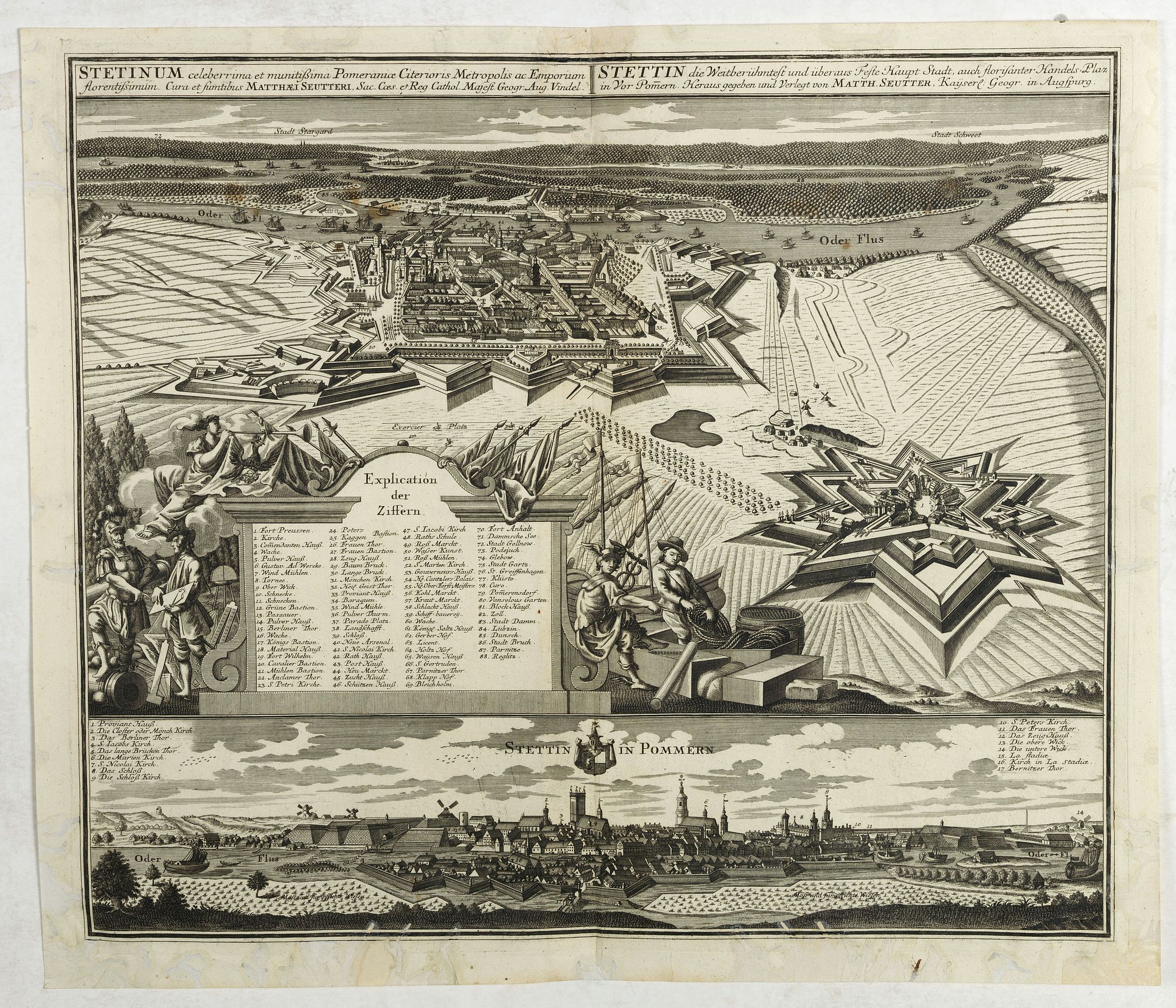SEUTTER, M., Stetinum celeberima et munitissima Pomeranice Citerioris Metropolis . . ., antique map, old maps