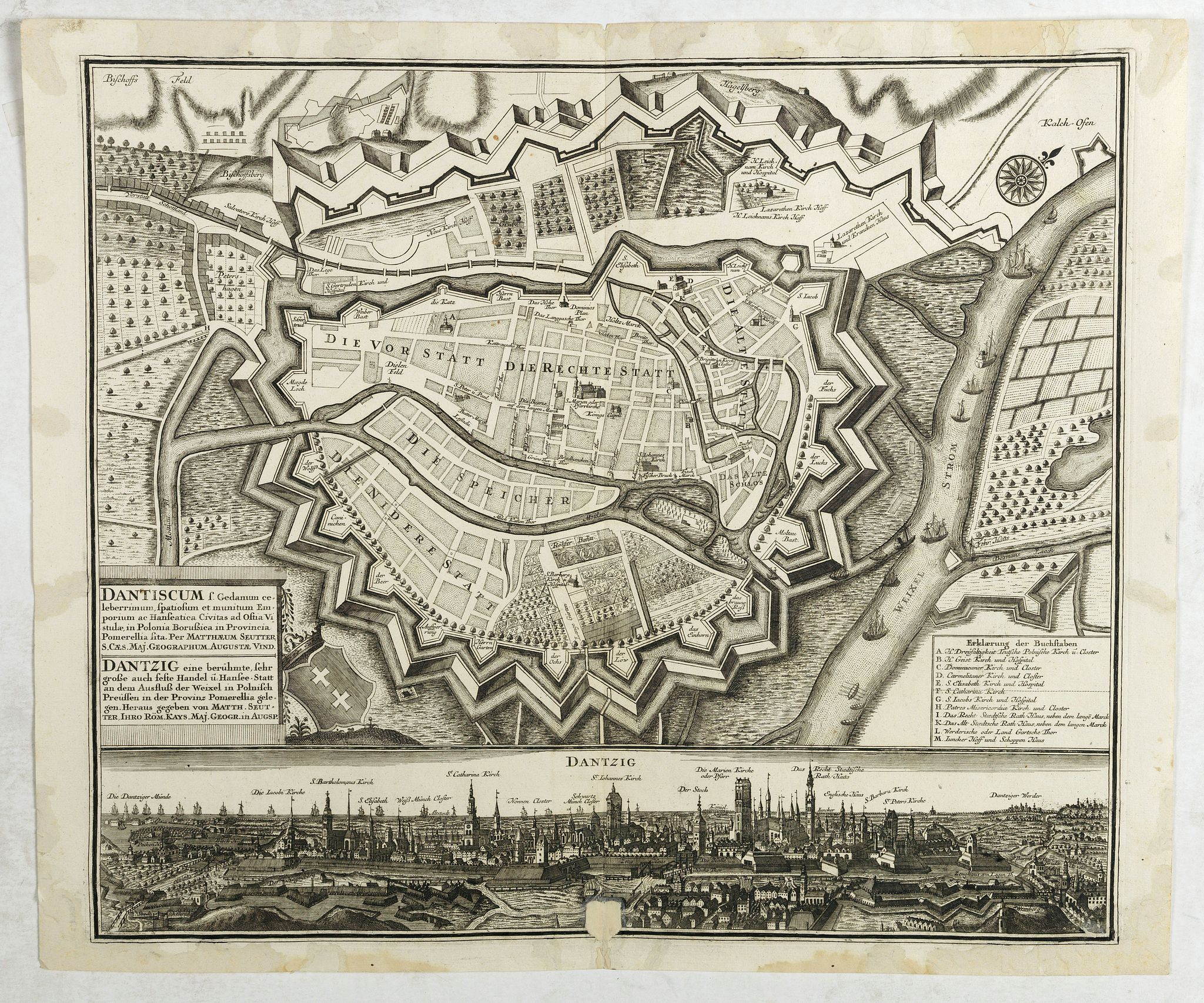 SEUTTER, M., Dantiscum F. Gedanum celeberrimum . . ., antique map, old maps