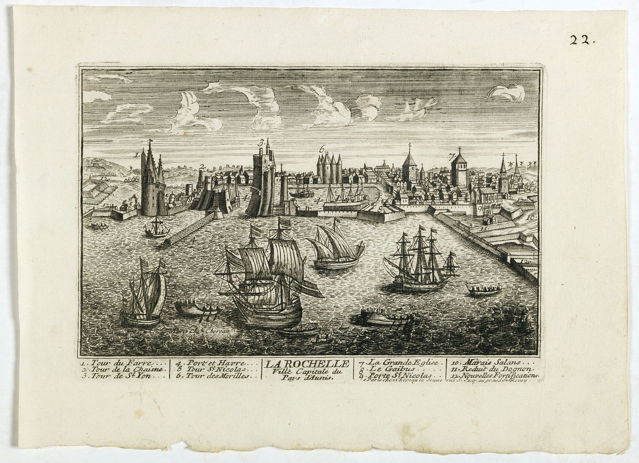 CHEREAU., La Ville de la Rochelle, Capitale du pays d'Aunis. . ., antique map, old maps