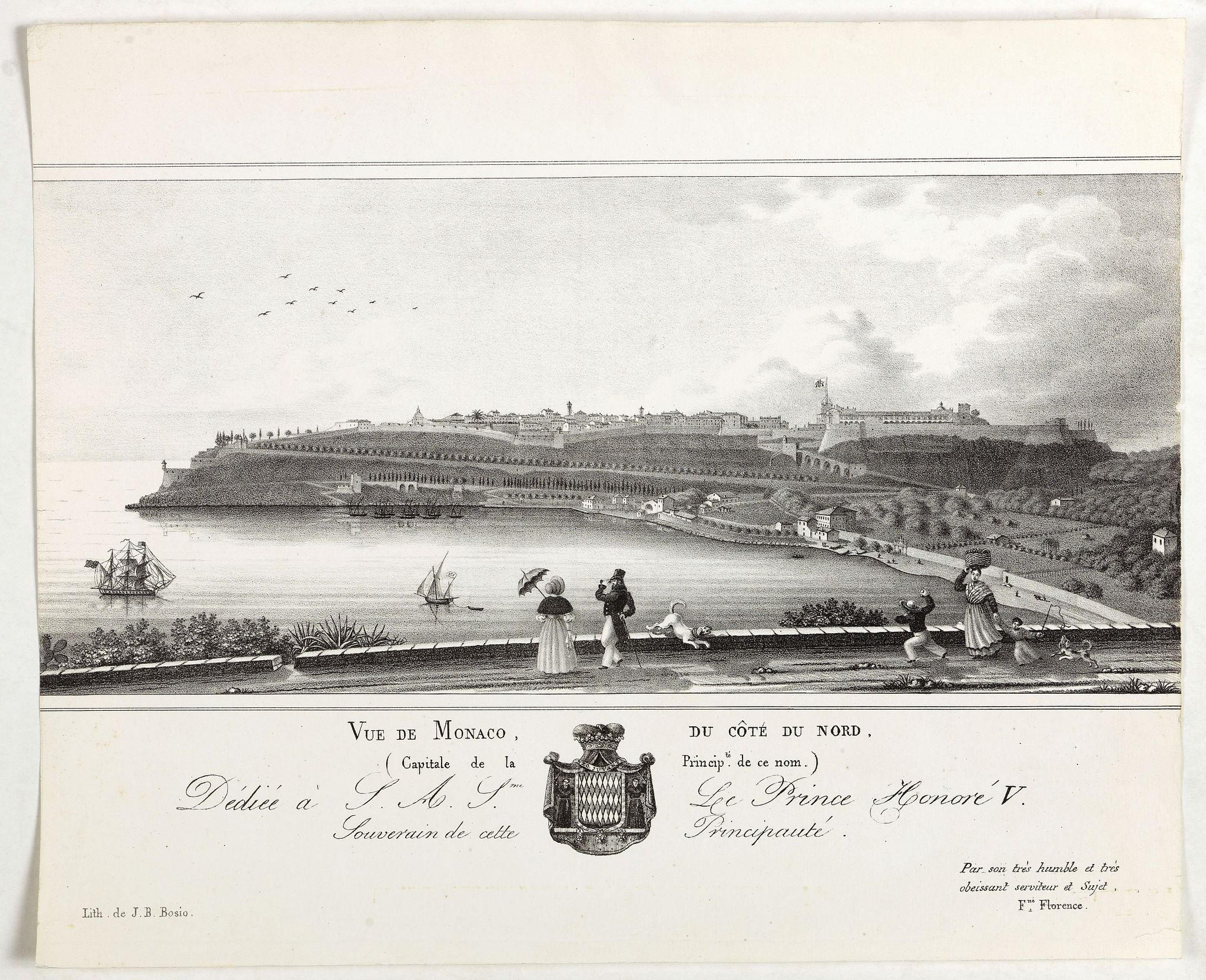 BOSIO, J.B, Vue de Monaco du côté du nord . . ., antique map, old maps