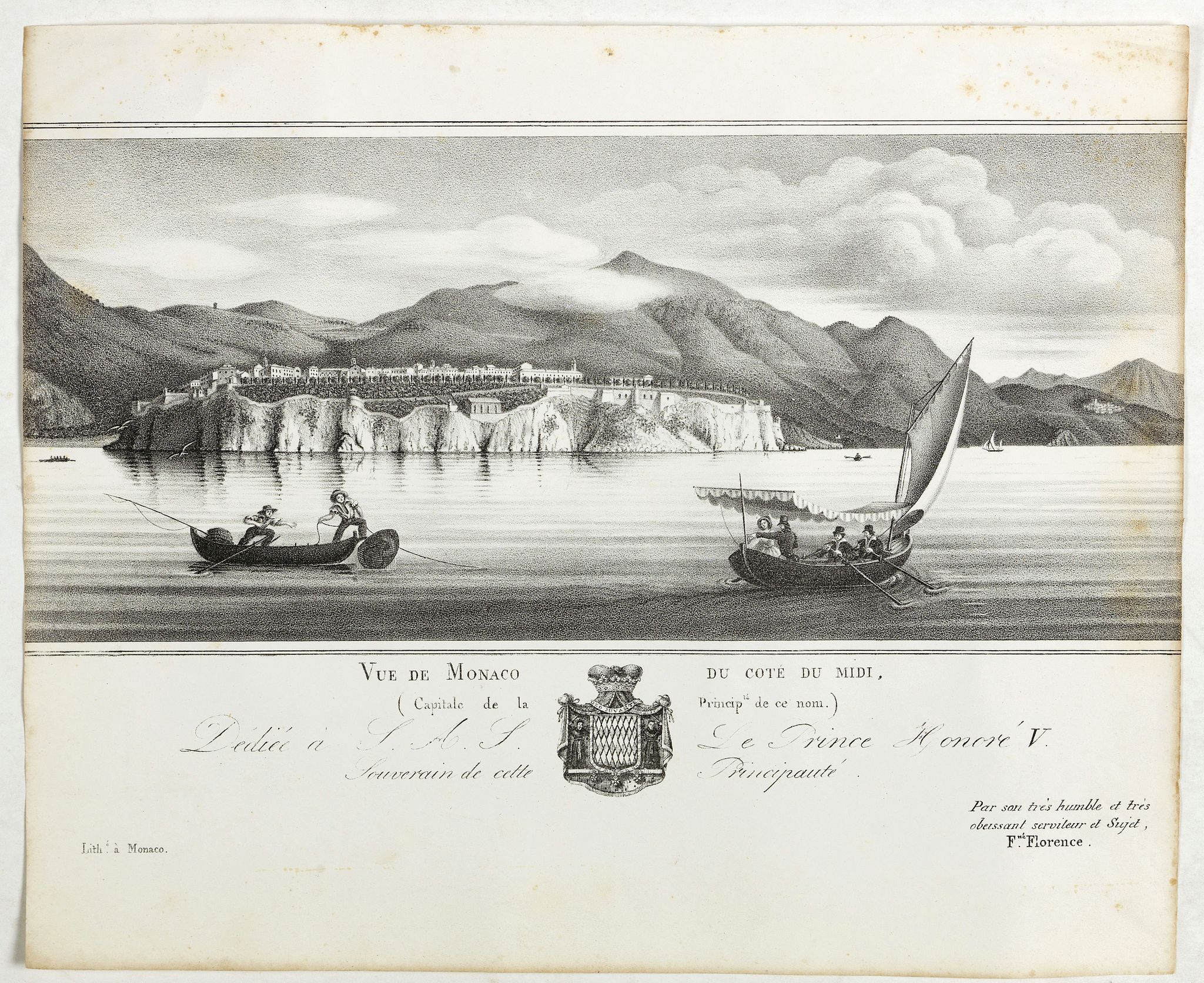 BOSIO, J.B, Vue de Monaco du côté du midi . . ., antique map, old maps