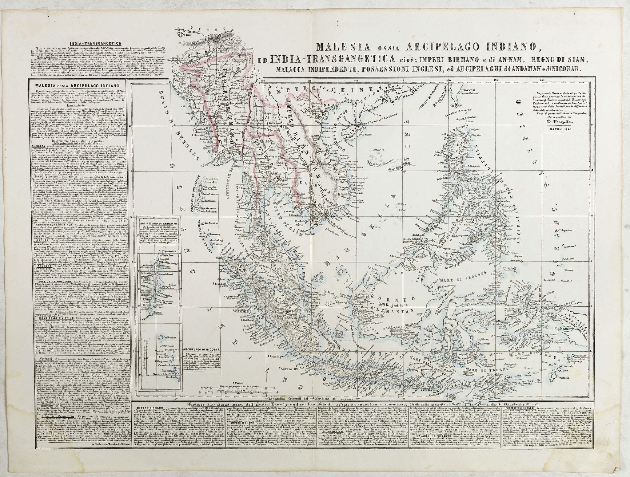 MARZOLLA, B., Malesia ossia Arcipelago Indiano, ed India-Transgangetica . . ., antique map, old maps