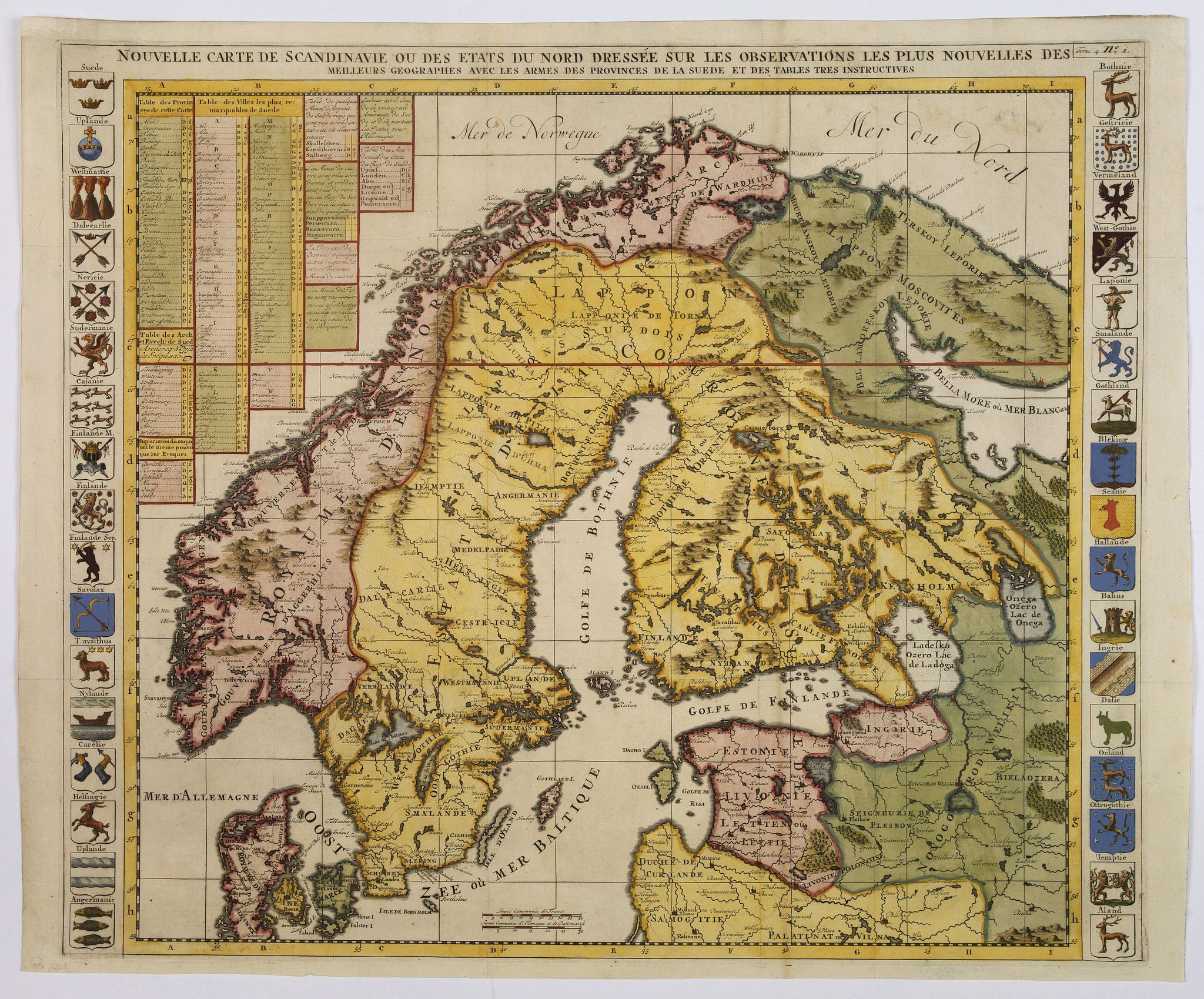 CHATELAIN, H., Nouvelle Carte de Scandinavie ou des Etats du Nord dressee sur les Observations. . ., antique map, old maps