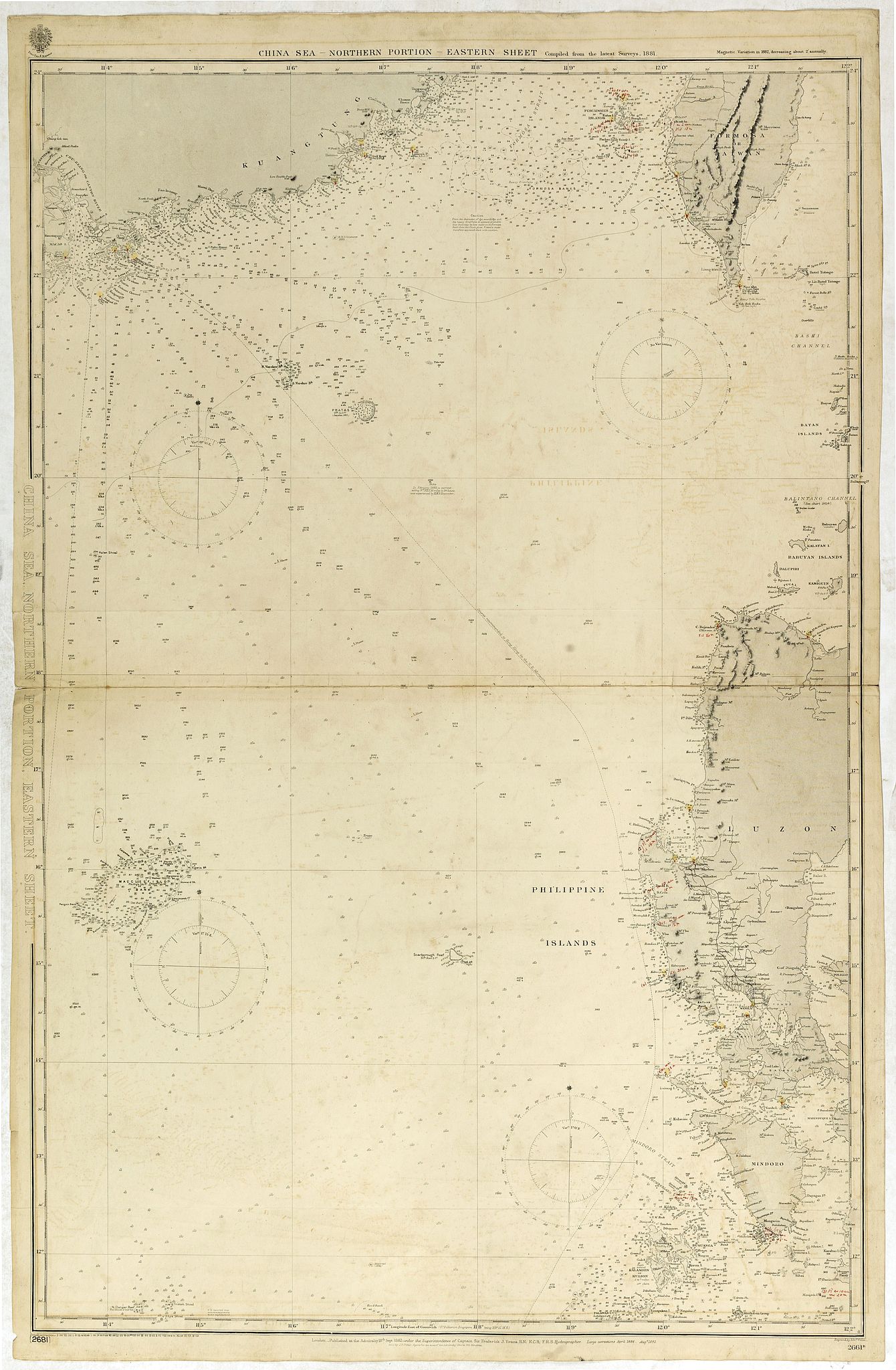 HYDROGRAPHIC OFFICE. / EVENS, F., China Sea Northen portion - Eastern sheetCompiled from the latest Surveys 1881, antique map, old maps