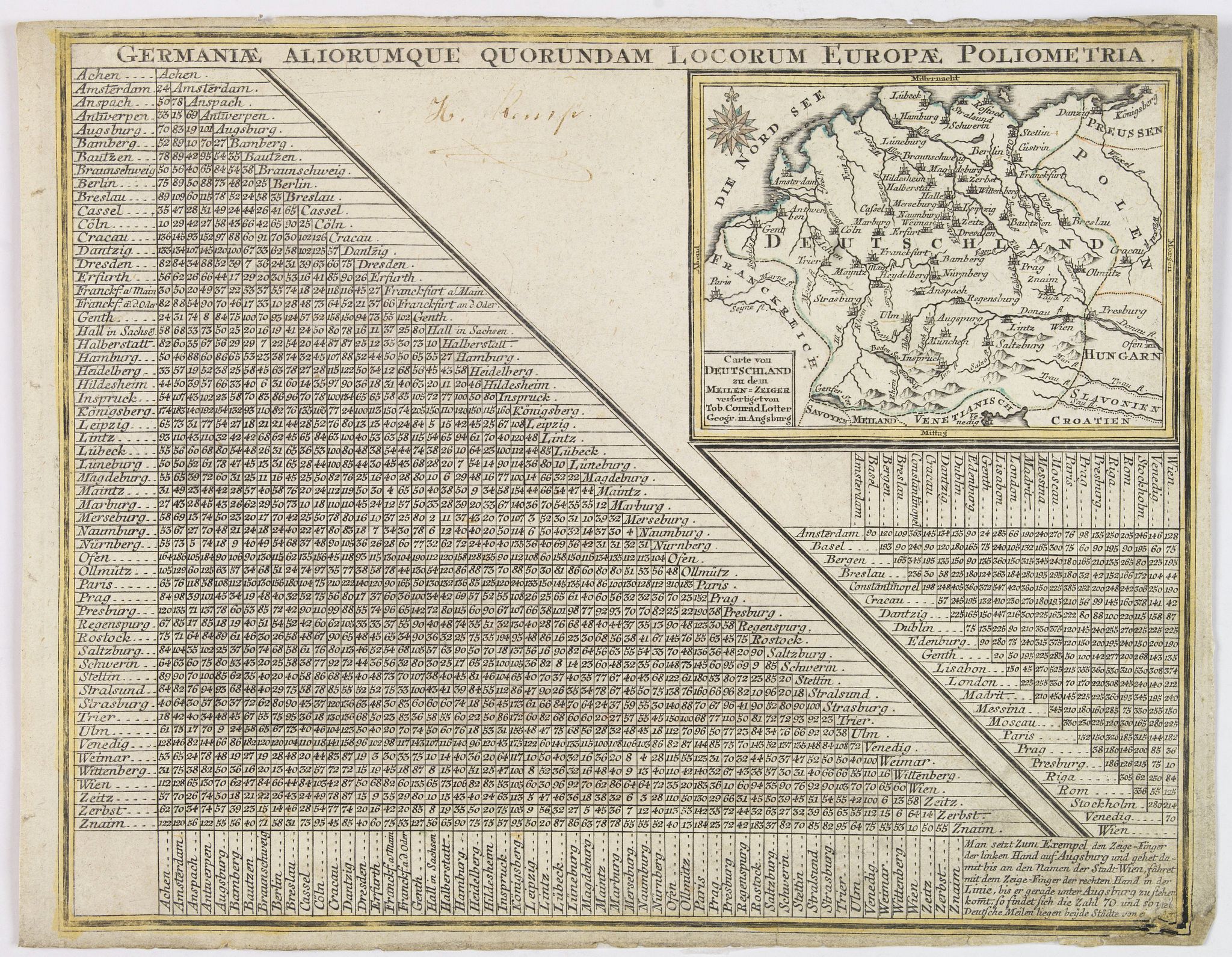 LOTTER,T., Germaniae Aliorumque Quorundam Locorum Europae Poliometria., antique map, old maps
