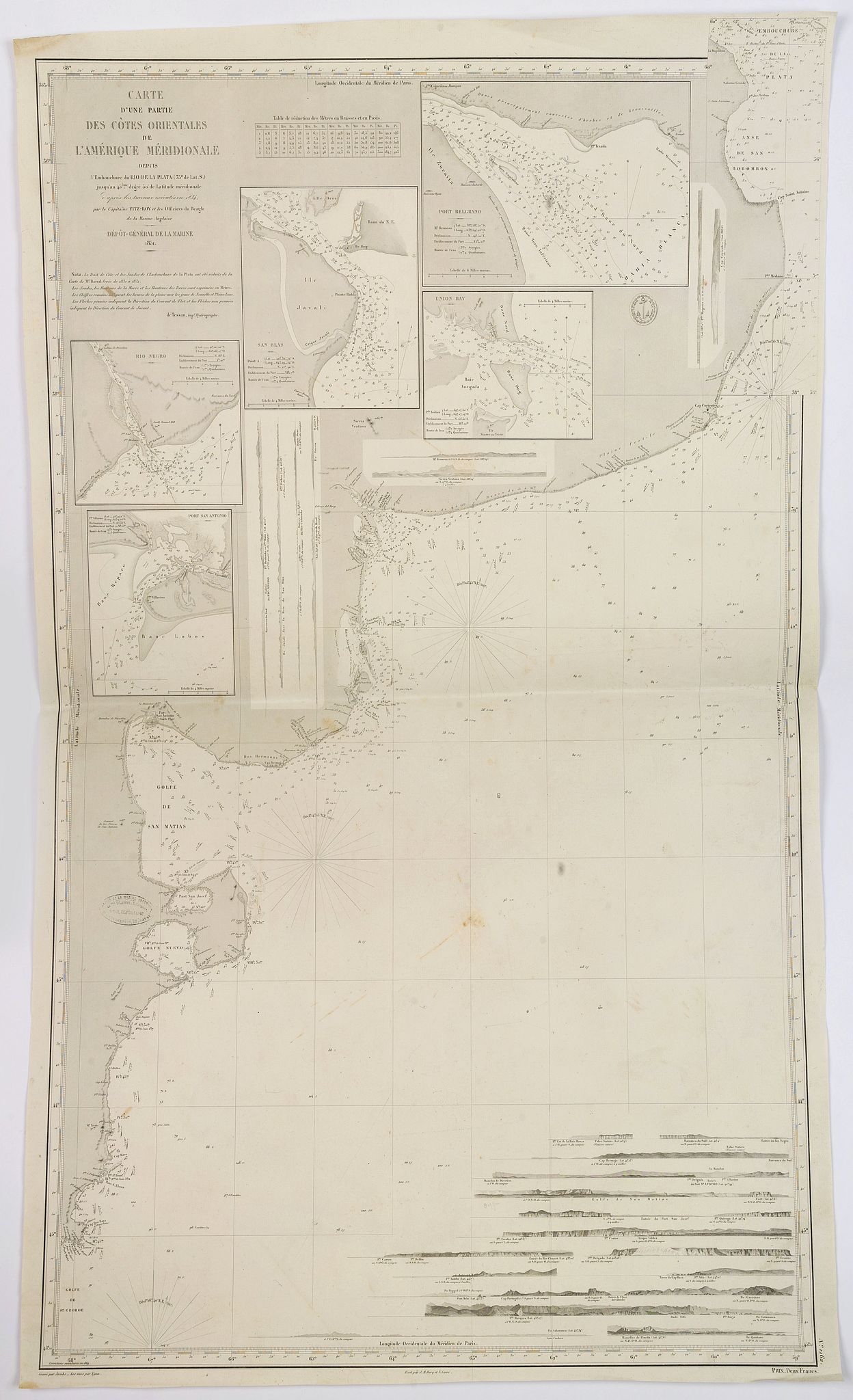 DEPOT DE LA MARINE., Carte d'une partie des Cotes Orientales de L'Amerique Meridionales. . ., antique map, old maps