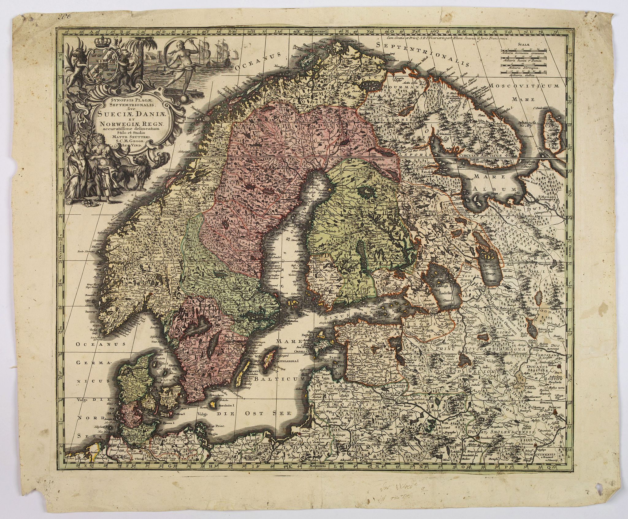 SEUTTER, M., Synopsis Plagae, Septentrionalis sive Sueciae Daniae, et Norwegiae Regn . . ., antique map, old maps