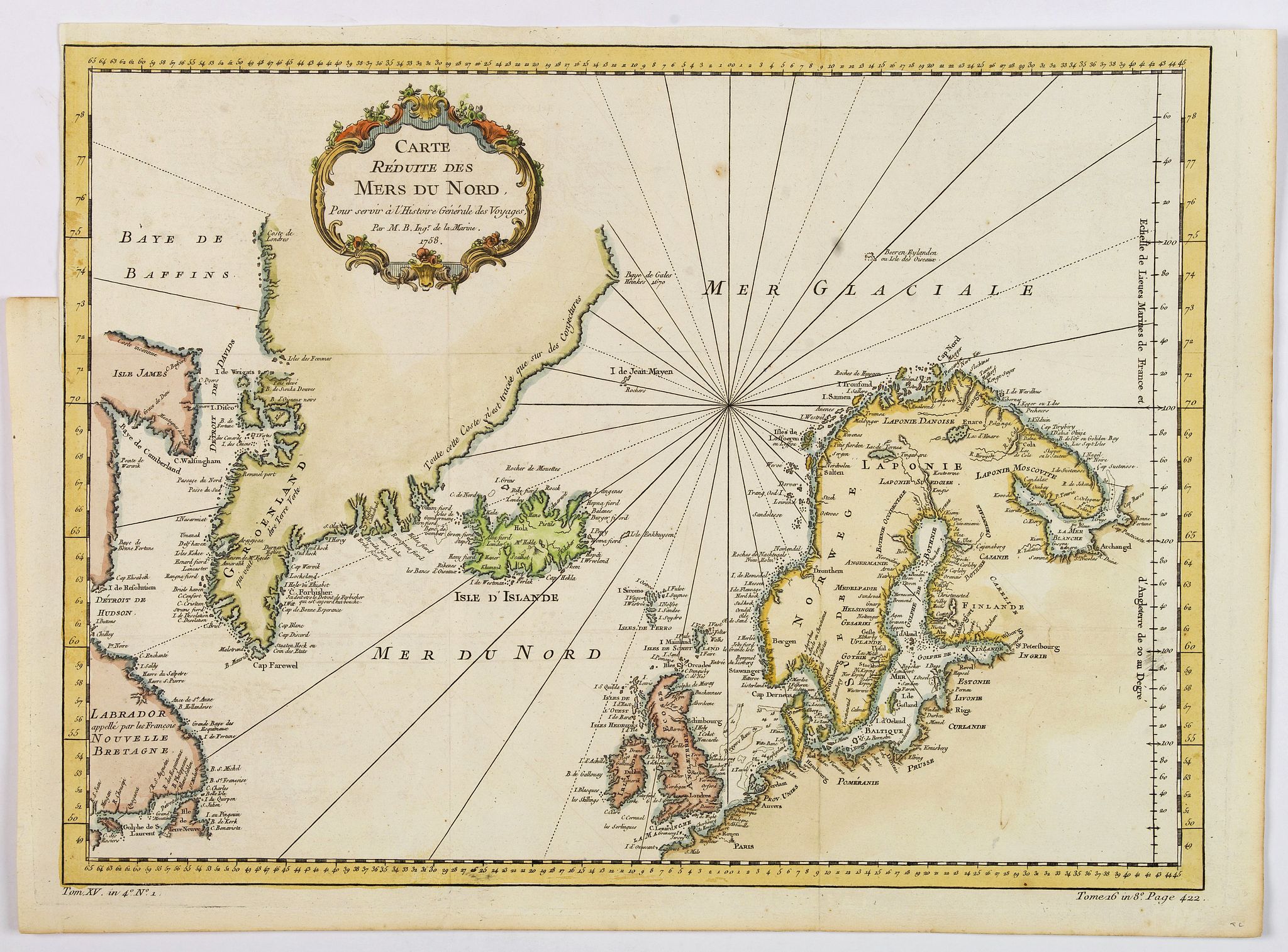 BELLIN, J.N., Carte Reduite des Mers du Nord., antique map, old maps