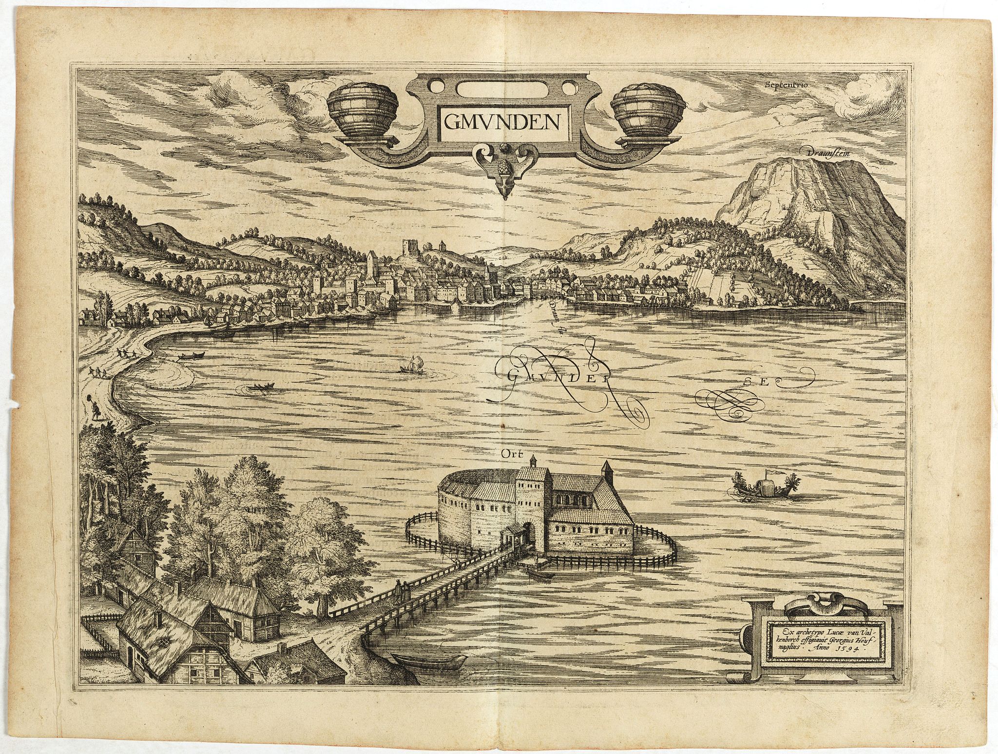 BRAUN, G. / HOGENBERG, F., Gmunden., antique map, old maps