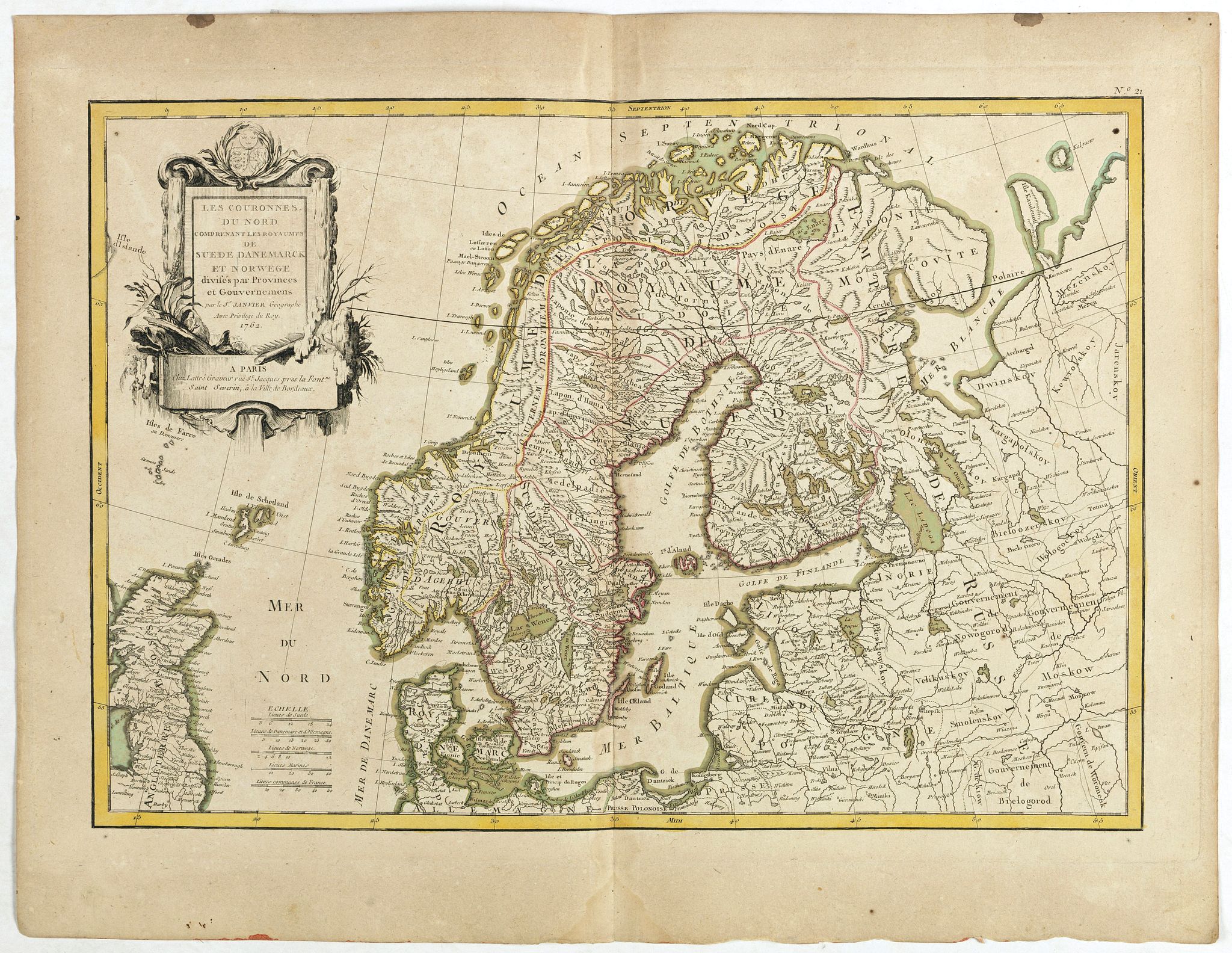 LATTRÉ / JANVIER,Sr., Les Couronnes du Nord comprenant les royaumes du Suede, Danemark et Norwege . . ., antique map, old maps
