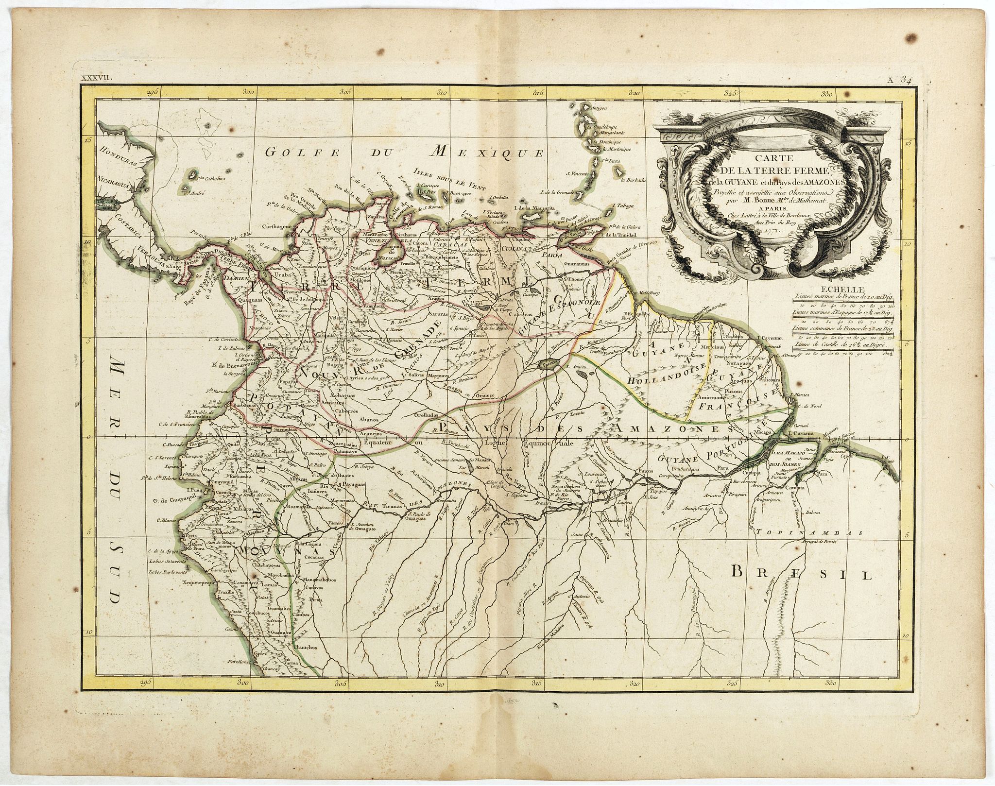 LATTRÉ / JANVIER,Sr., Carte de la Terre Ferme de la Guyane et du Pays des Amazones . . ., antique map, old maps