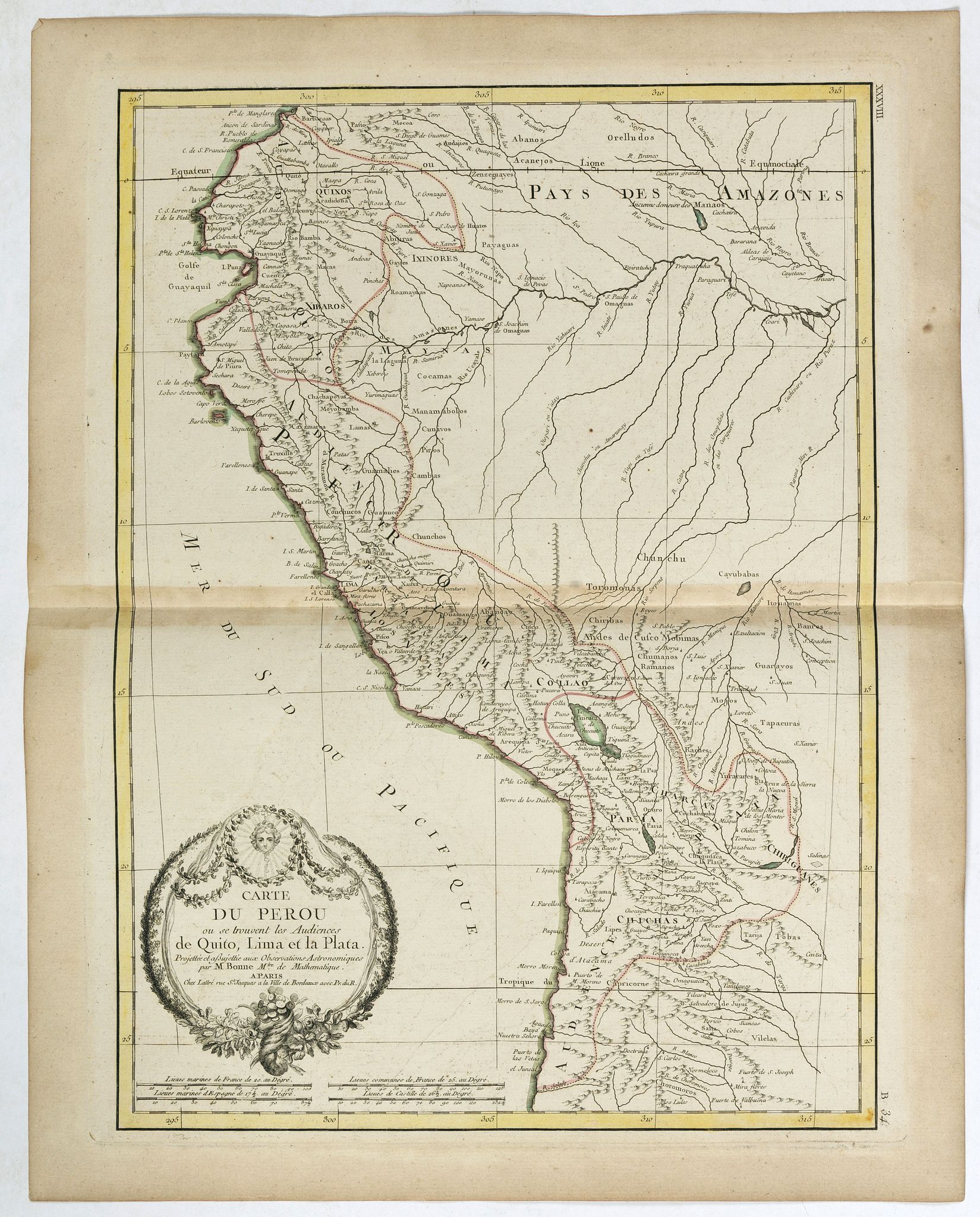 LATTRÉ / JANVIER,Sr., Carte du Perou ou se trouvent les audiences de Quito, Lima et la Plata . ., antique map, old maps
