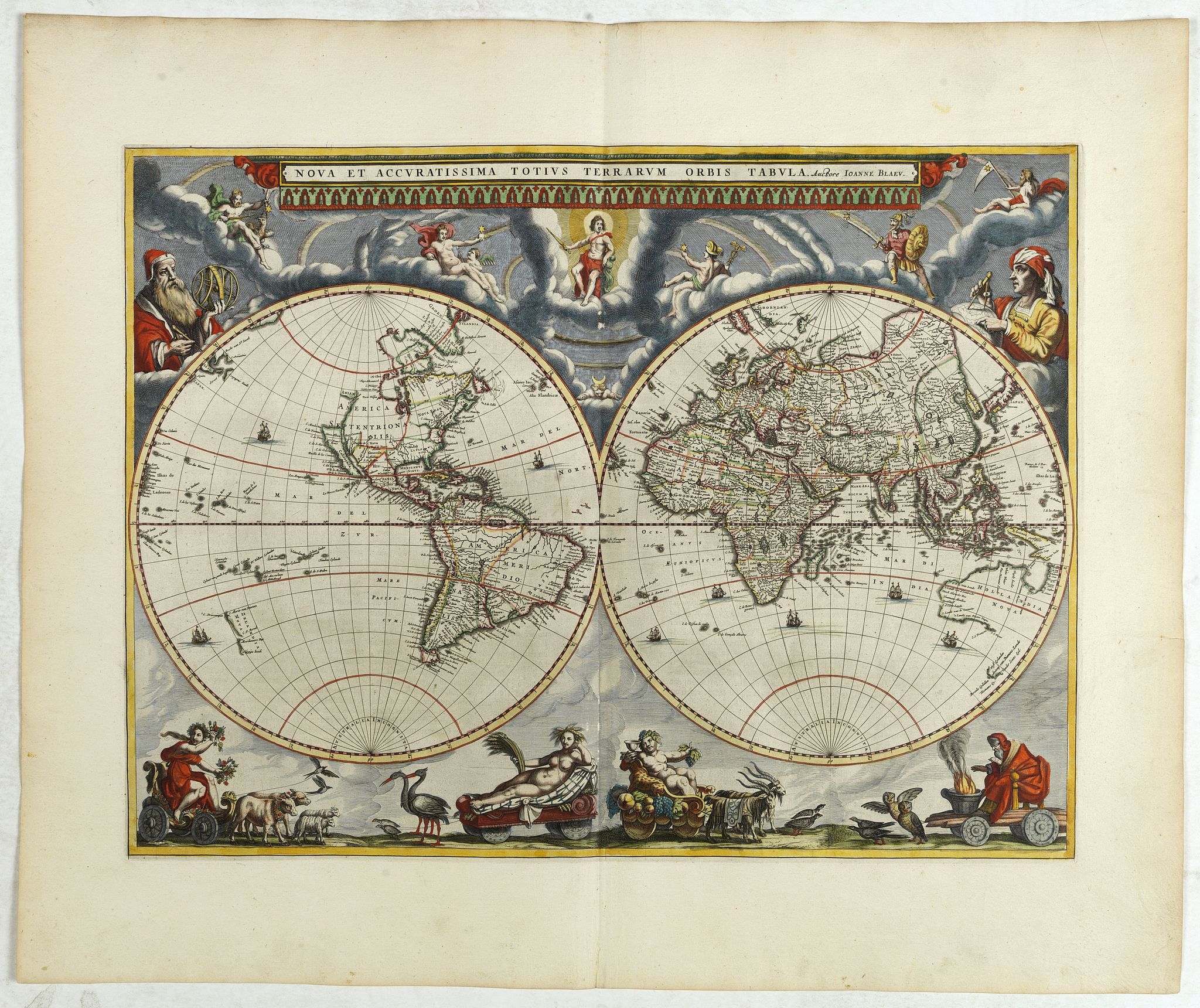 BLAEU, J., Nova et Accuratissima Totius Terrarum Orbis Tabula., antique map, old maps