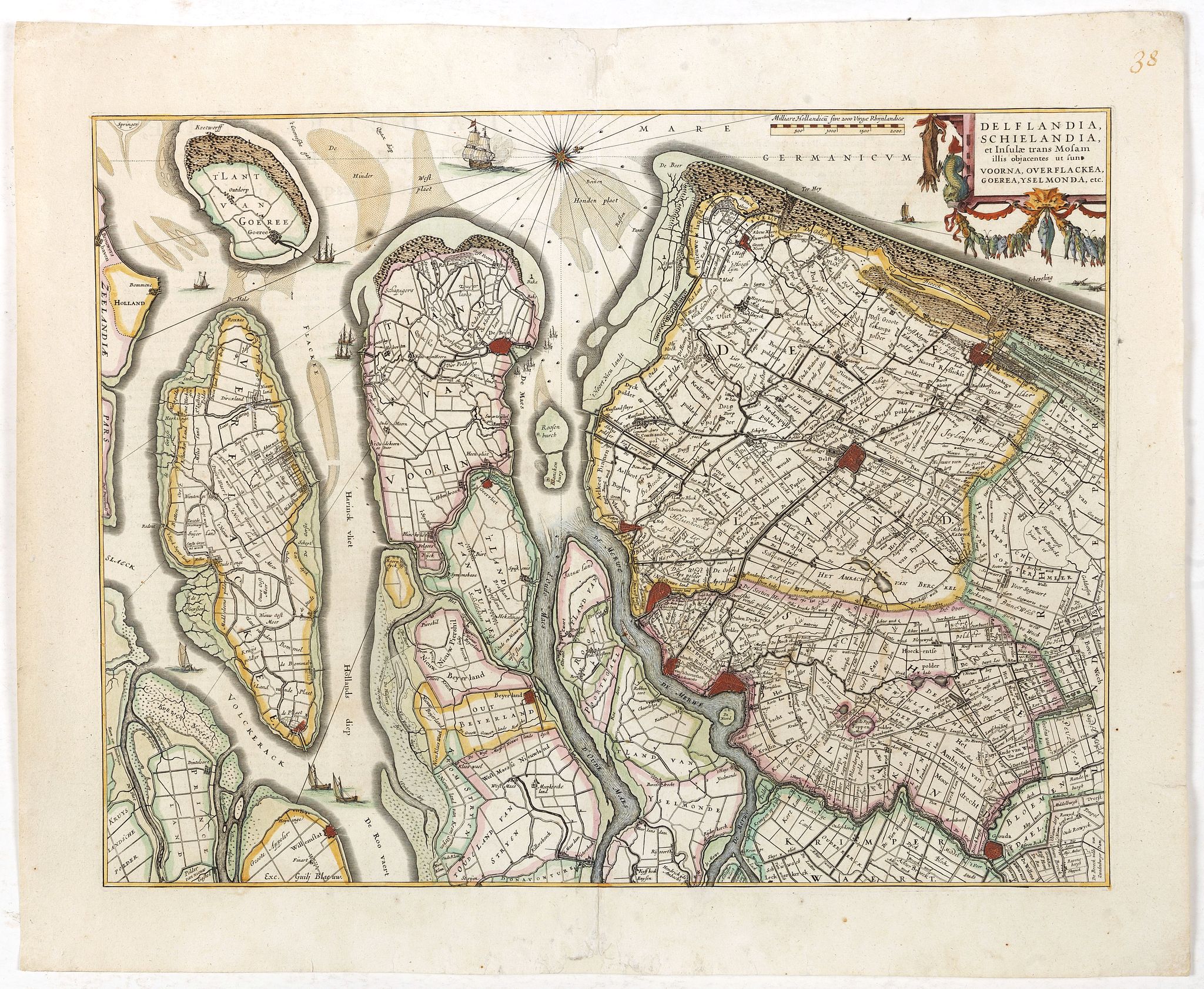 BLAEU, W., Delflandia, Schielandia., antique map, old maps