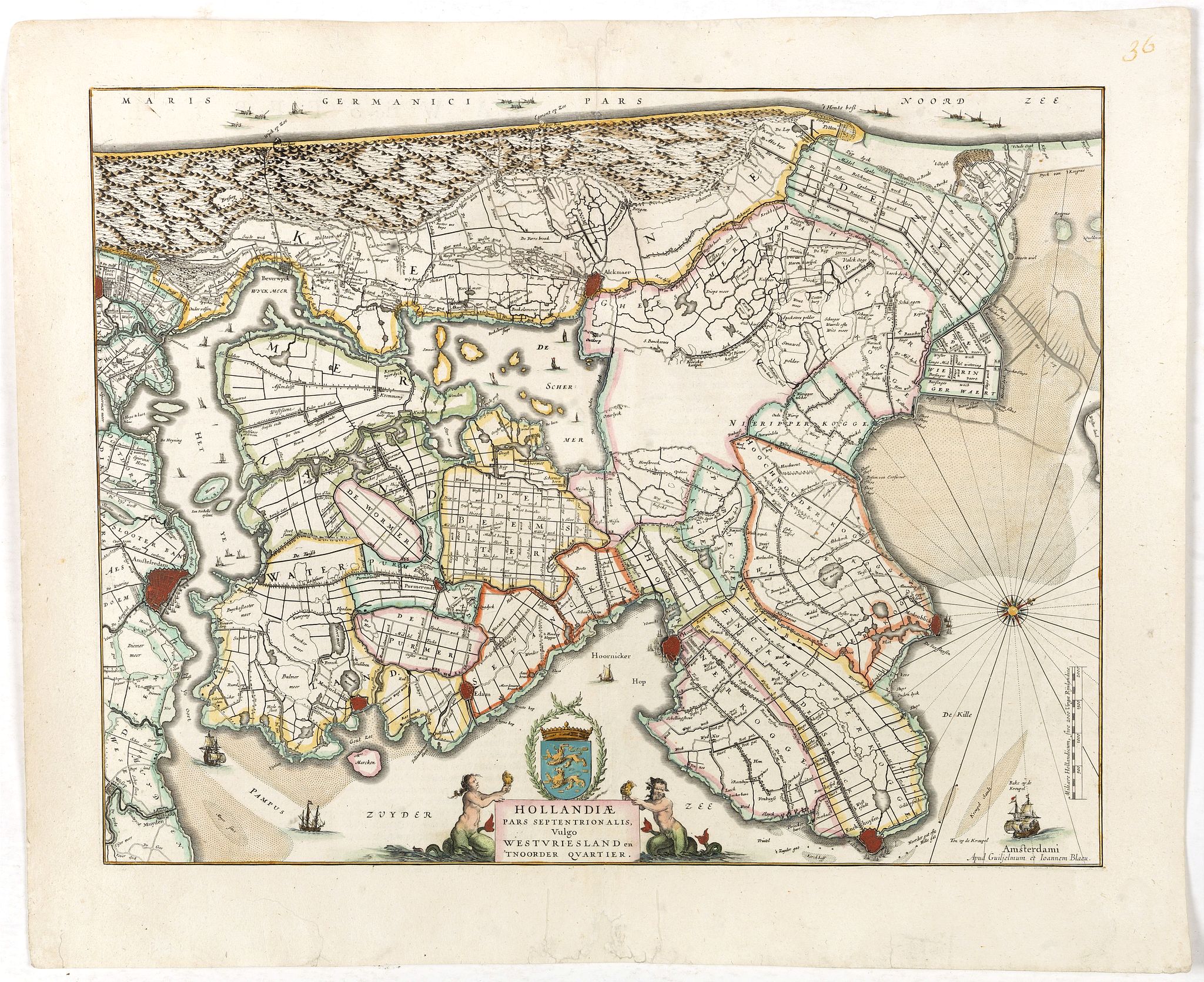 BLAEU, W., Hollandiae pars septentrionalis, Vulgo Westvriesland.., antique map, old maps