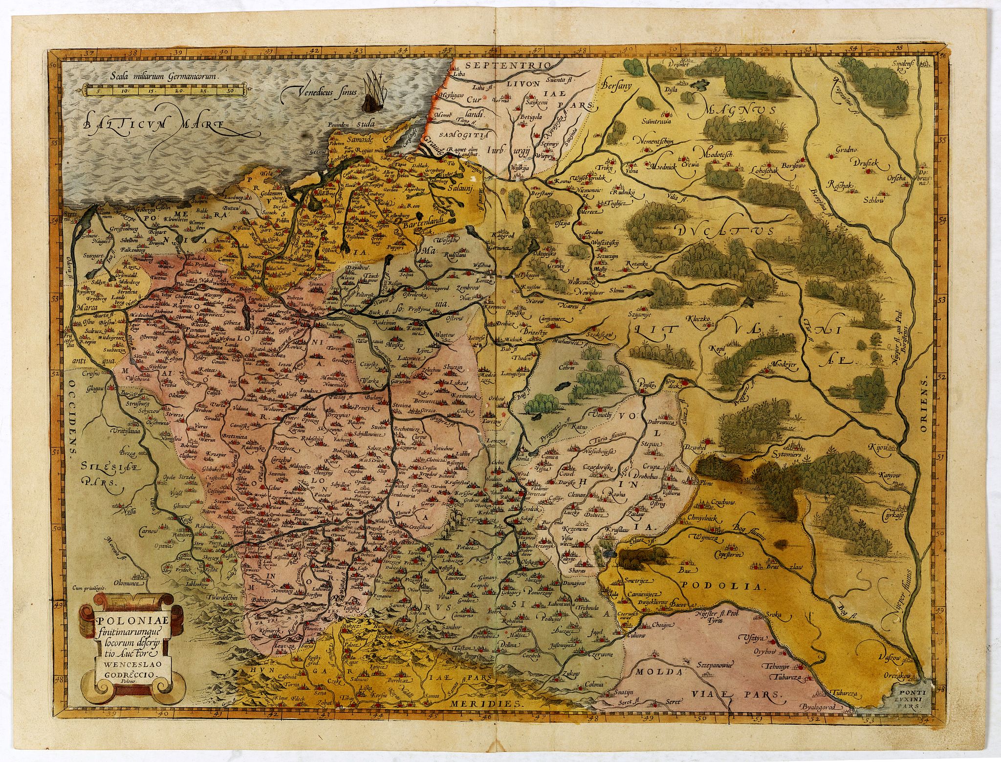 ORTELIUS, A., POLONIAE finitimarumque locorum descrip:tio. Auctore WENCESLAO GRODECCIO. Polono., antique map, old maps