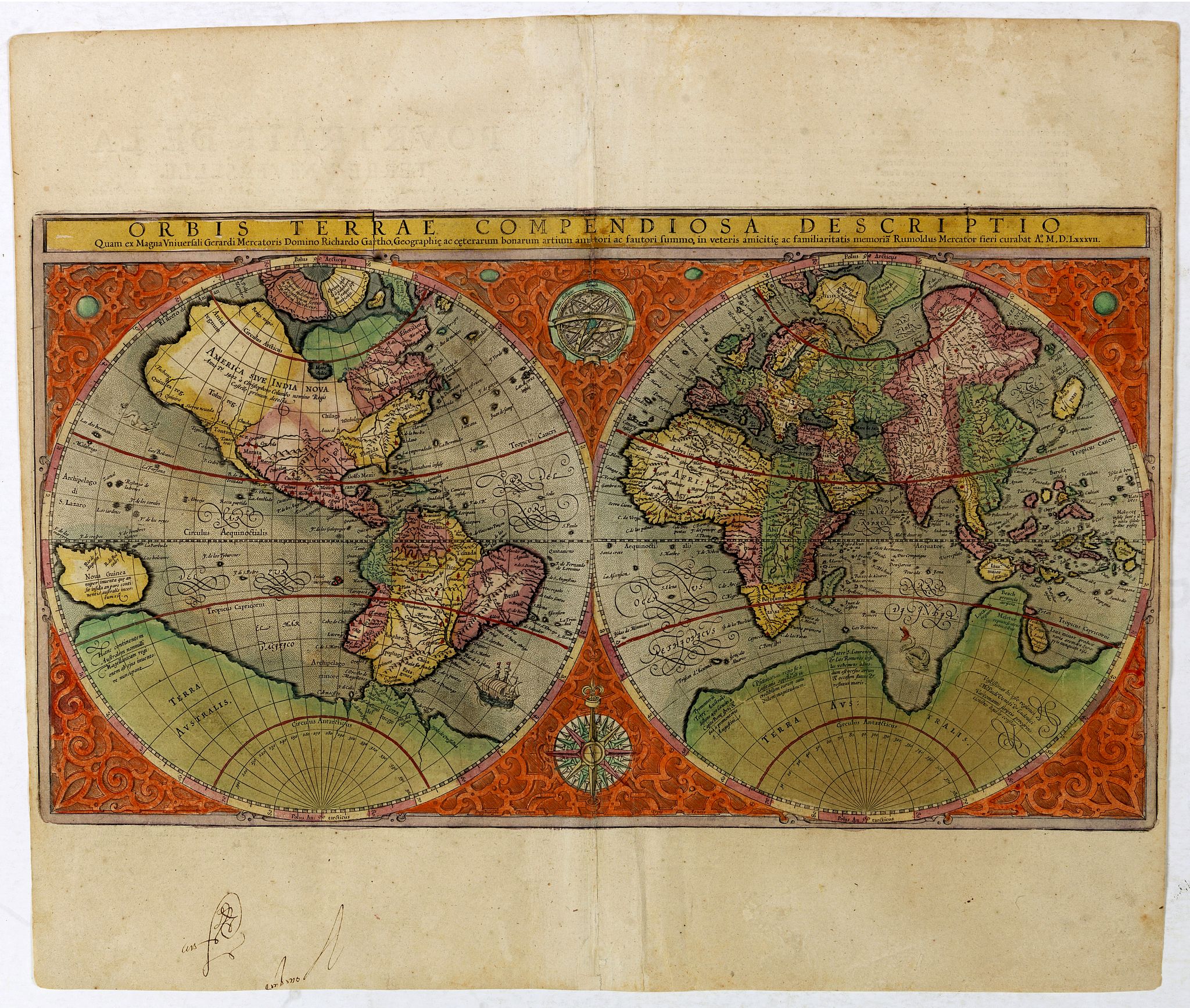 MERCATOR, R., Orbis Terrae Compendiosa Descriptio., antique map, old maps