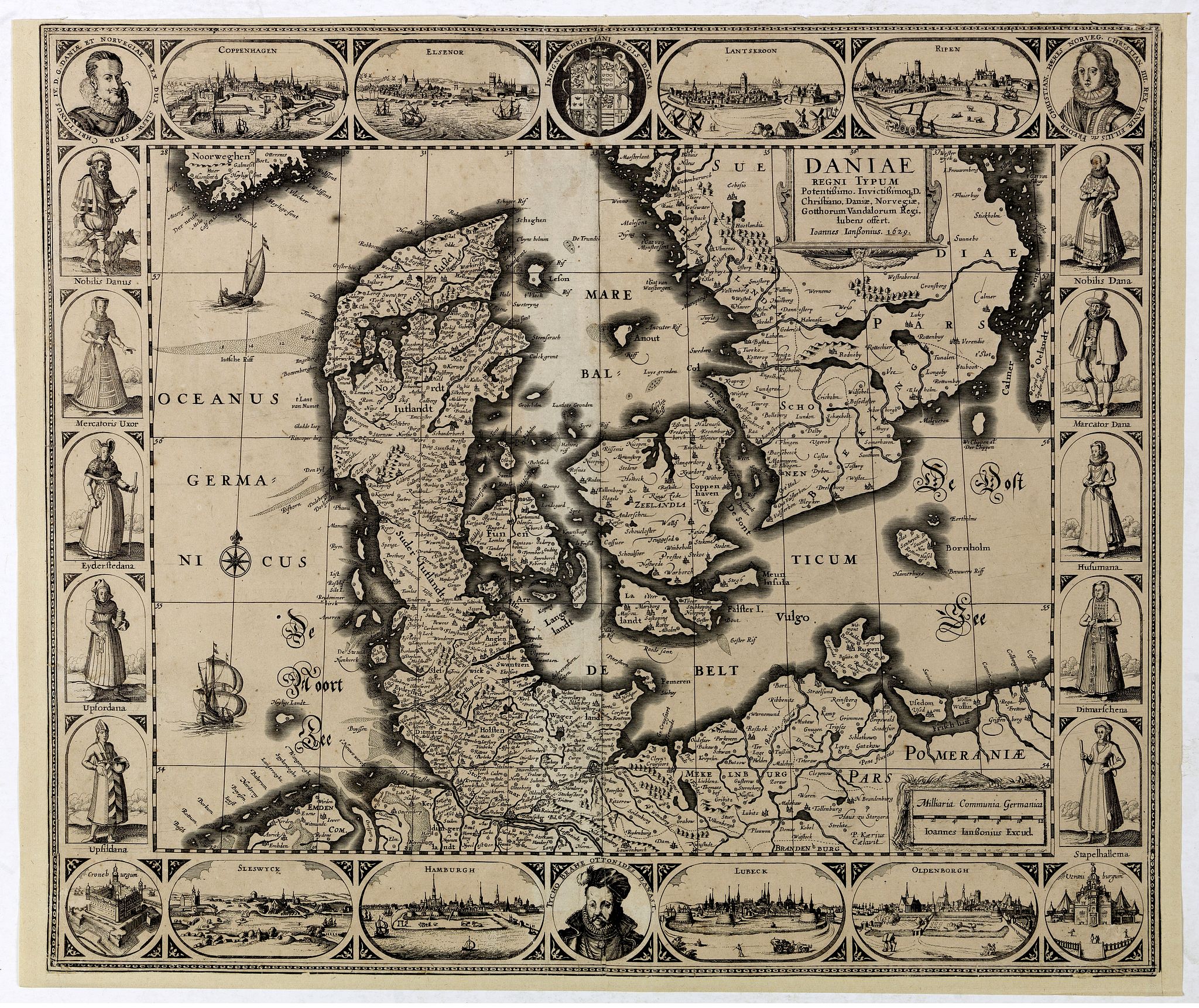 JANSSONIUS, J., Daniae Regni Typum.., antique map, old maps