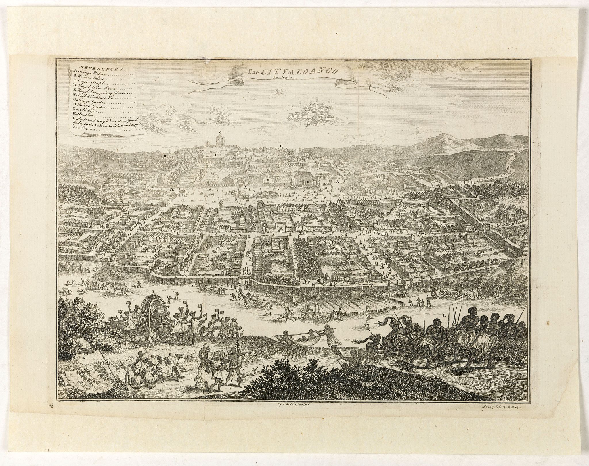 DAPPER, O., The city of Loango from Dapper., antique map, old maps