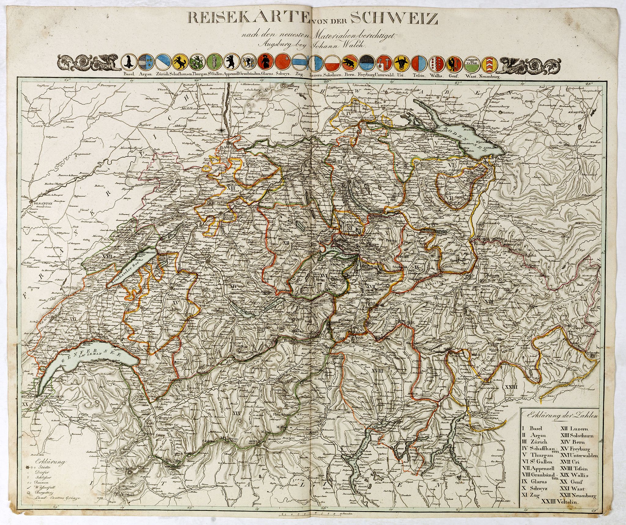 WALCH, J., Reiselarte von der Schweiz . . ., antique map, old maps