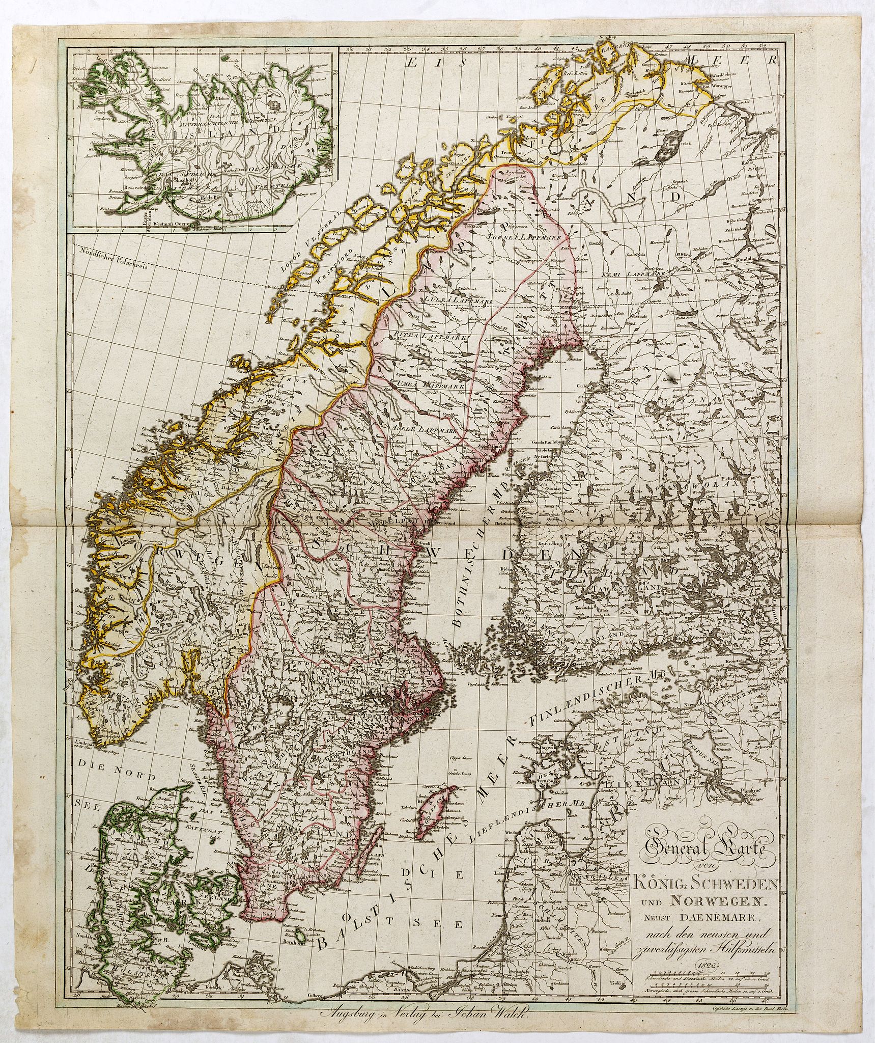 WALCH, J., Schweden und Norwegen., antique map, old maps