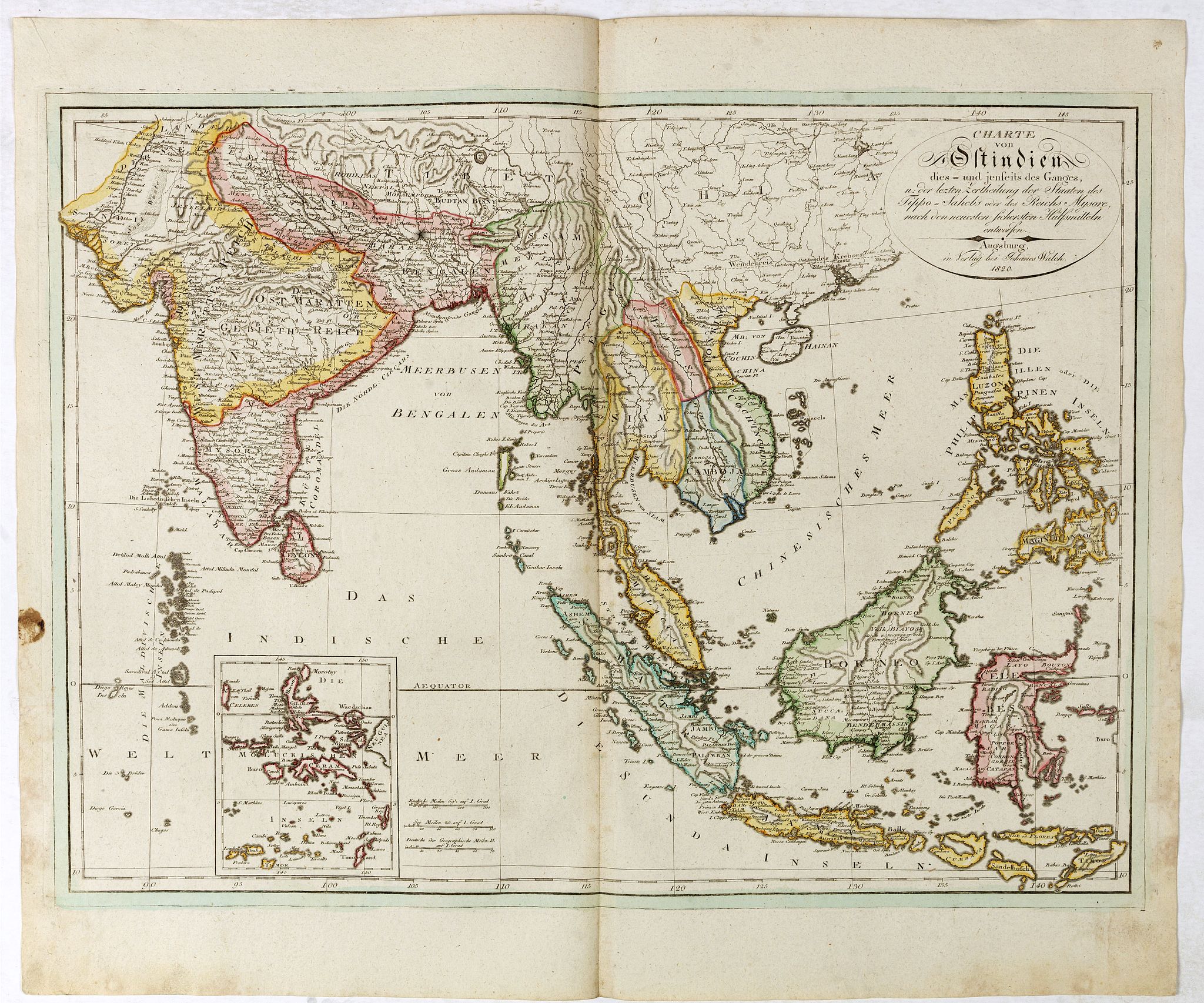 WALCH, J., Ostindien., antique map, old maps