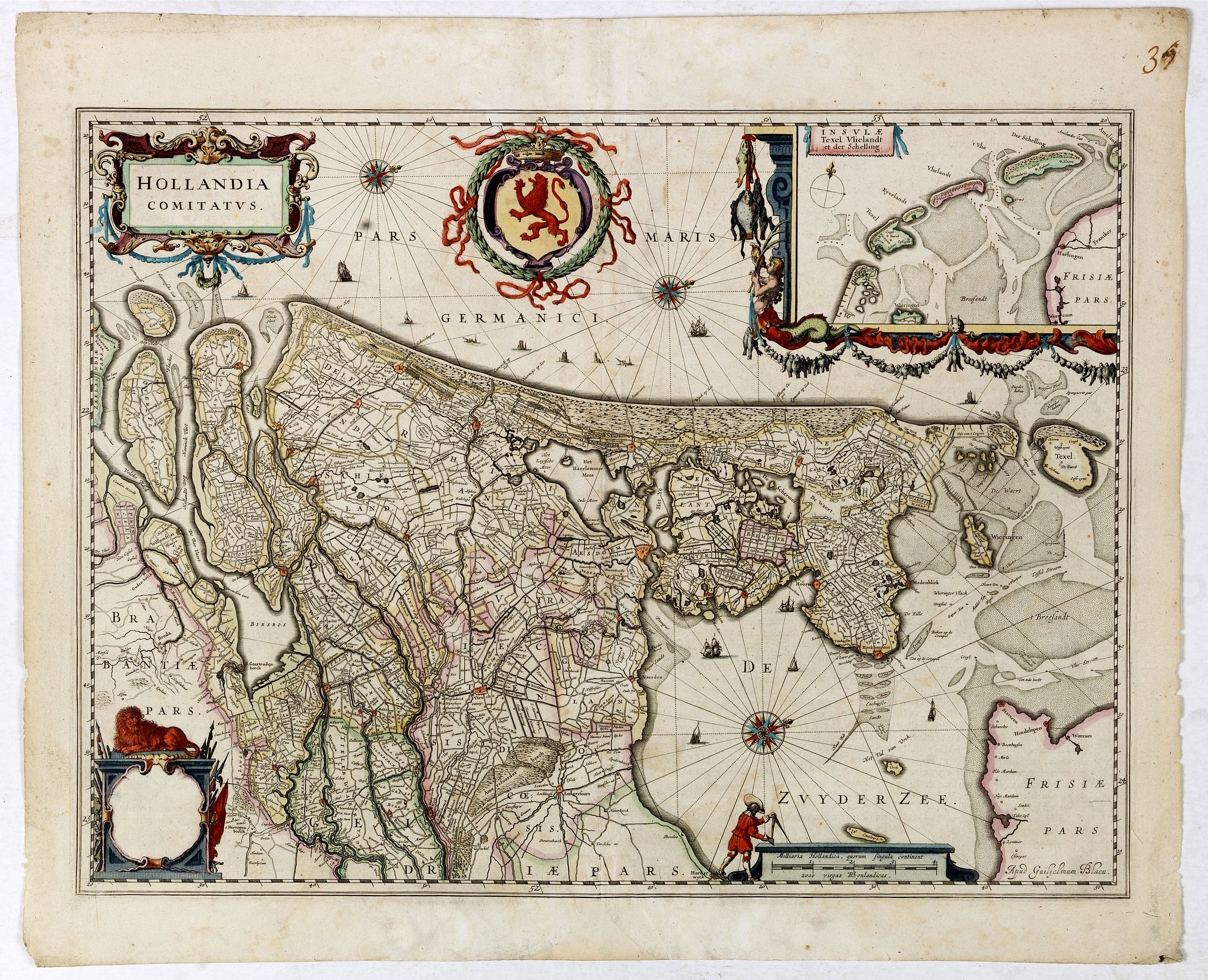 BLAEU, W., Hollandia Comitatus., antique map, old maps