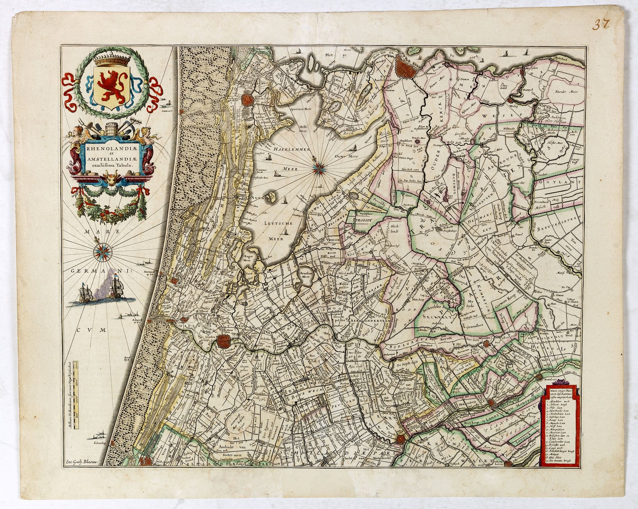 BLAEU, W., Rhenolandiae et Amstellandiae., antique map, old maps