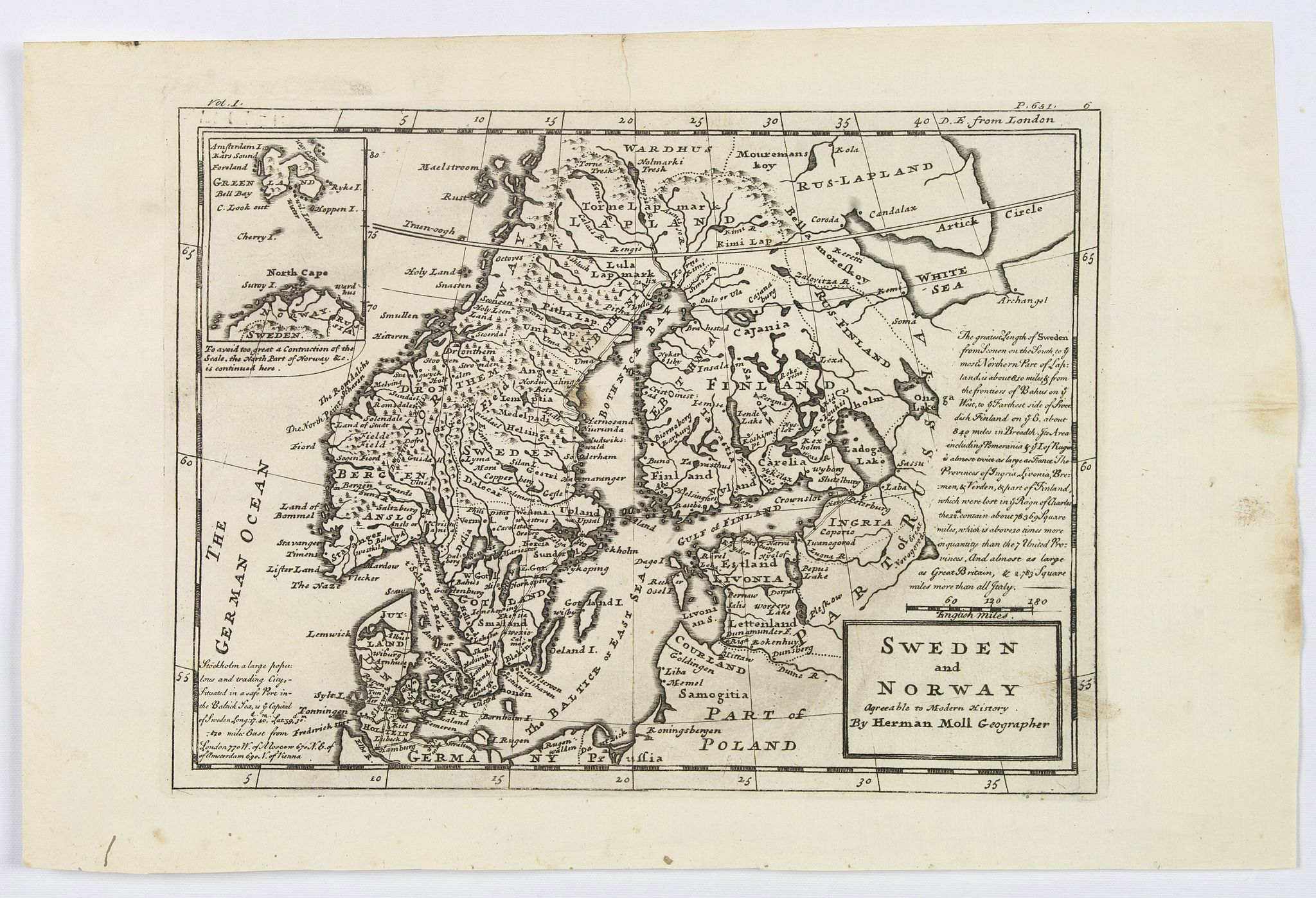 MOLL, Herman., Sweden and Norway., antique map, old maps