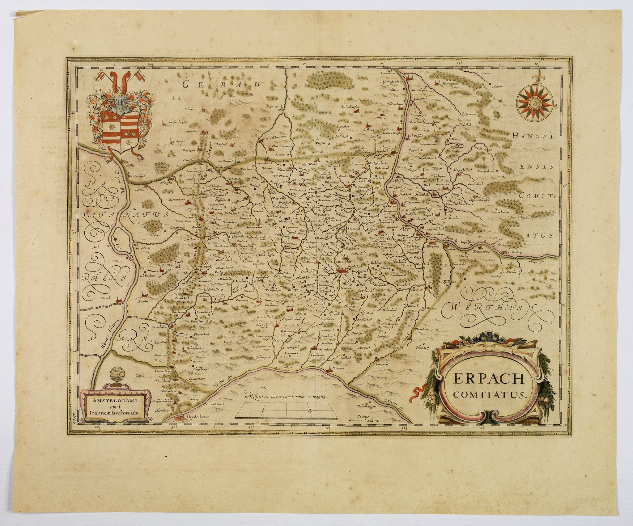JANSSONIUS,J., Erpach Comitatus., antique map, old maps