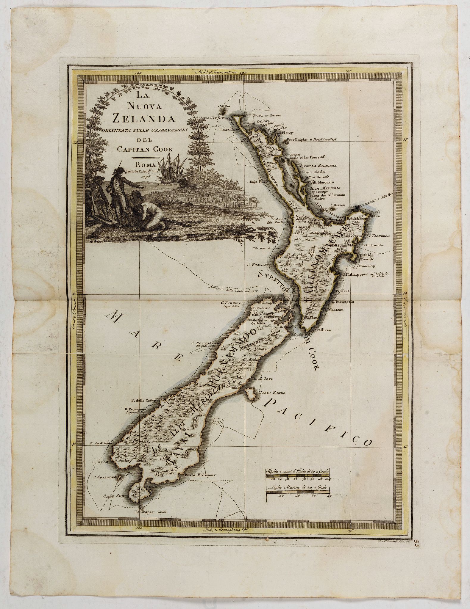 CASSINI, G.M., La nuova Zelanda delineate sulle ultima osservazioni del Capitan Cook., antique map, old maps