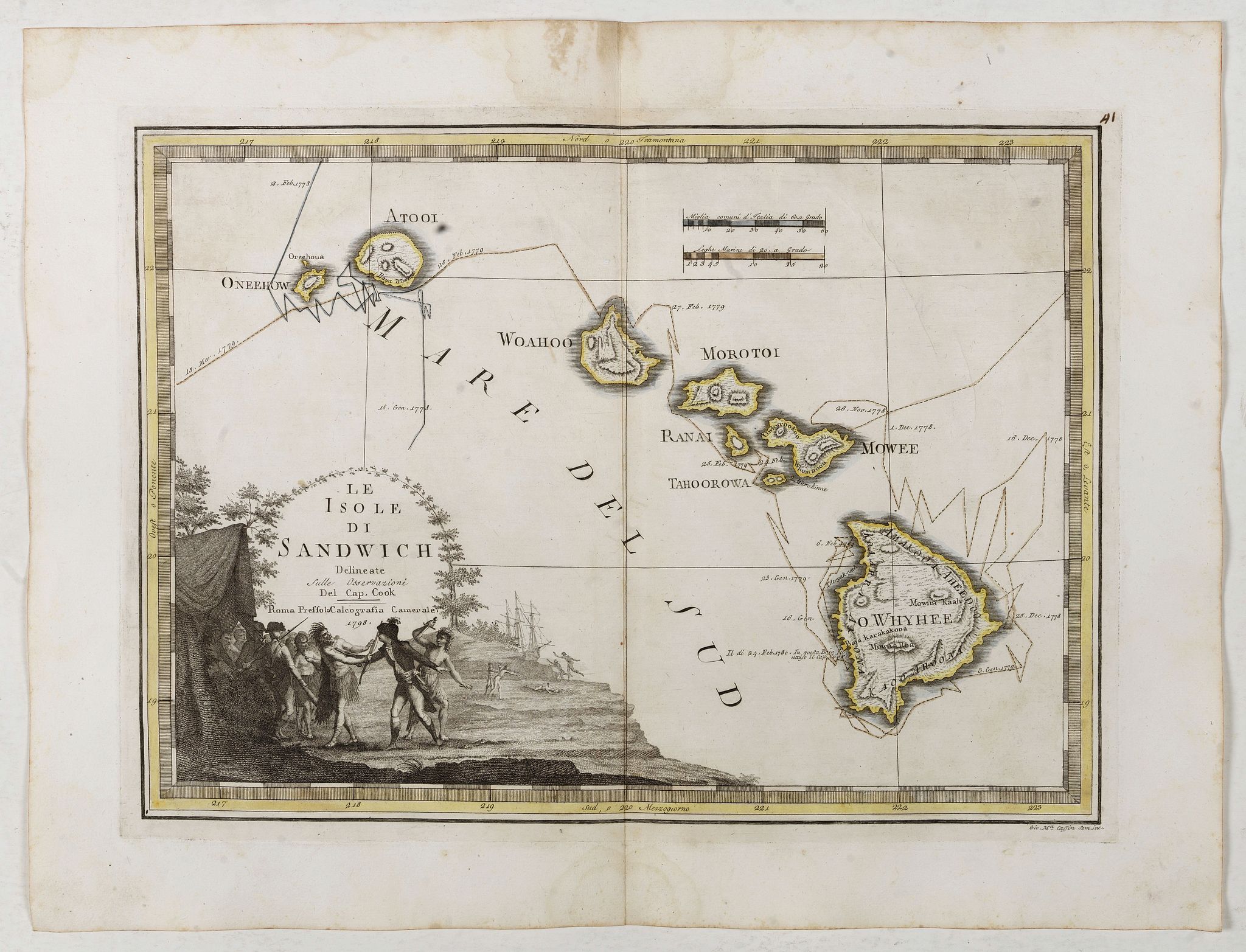 CASSINI, G.M., Le Isole di Sandwich delineate sulle osservazioni del Cap Cook., antique map, old maps