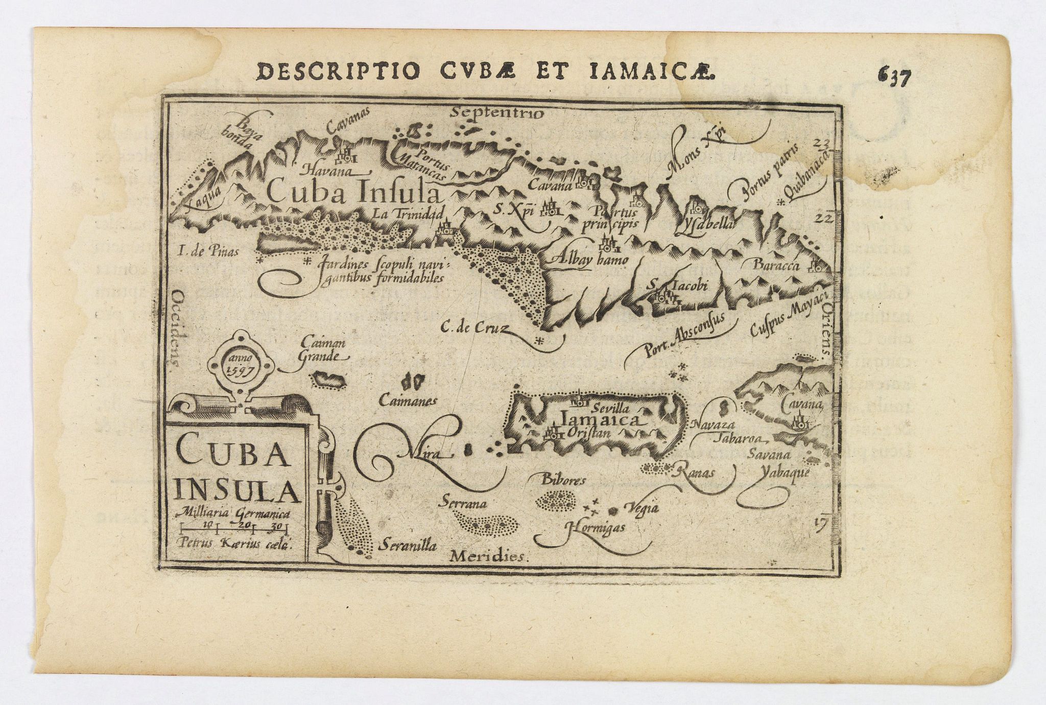 LANGENES, B. / BERTIUS, P., Cuba Insula., antique map, old maps