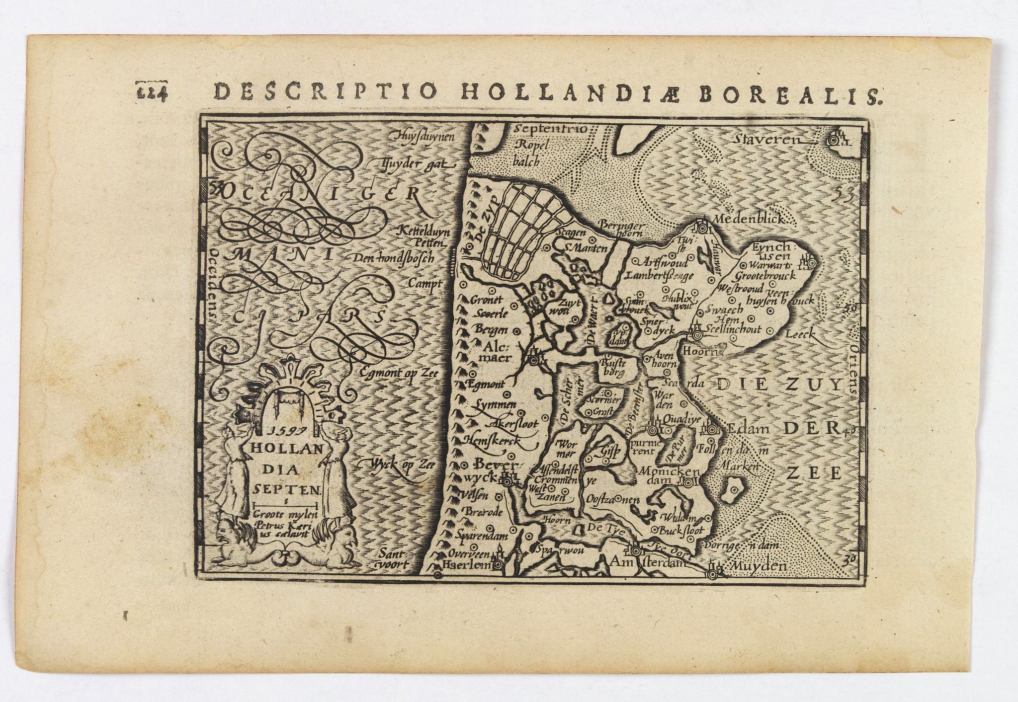 LANGENES, B. / BERTIUS, P., Hollandia Septentrionalis., antique map, old maps