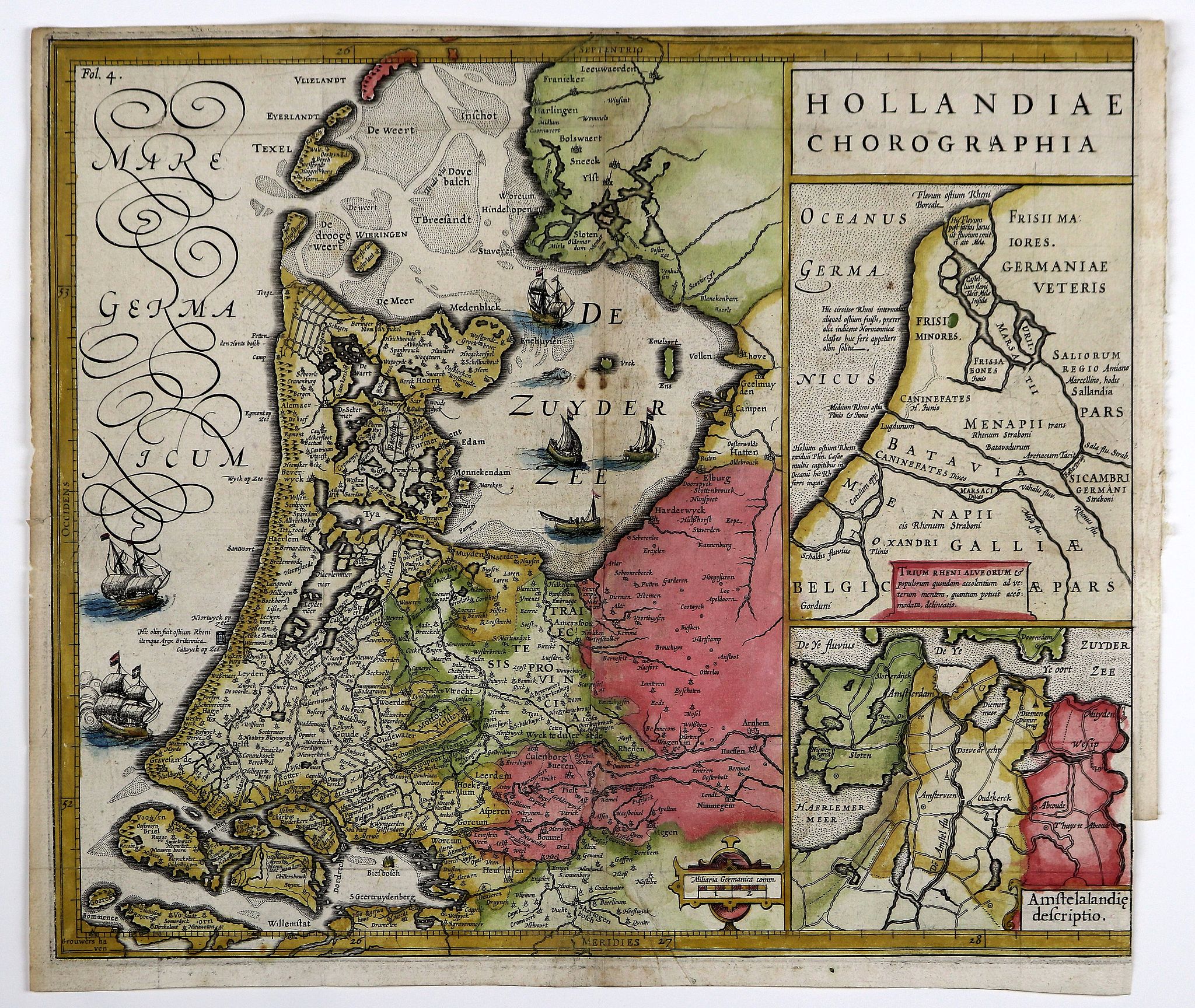 HONDIUS, Jodocus., Hollandiae Chorographia, antique map, old maps