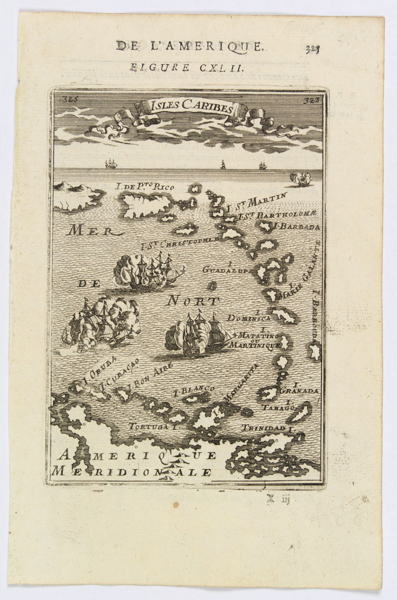 MALLET, A.M., Isles Caribes., antique map, old maps
