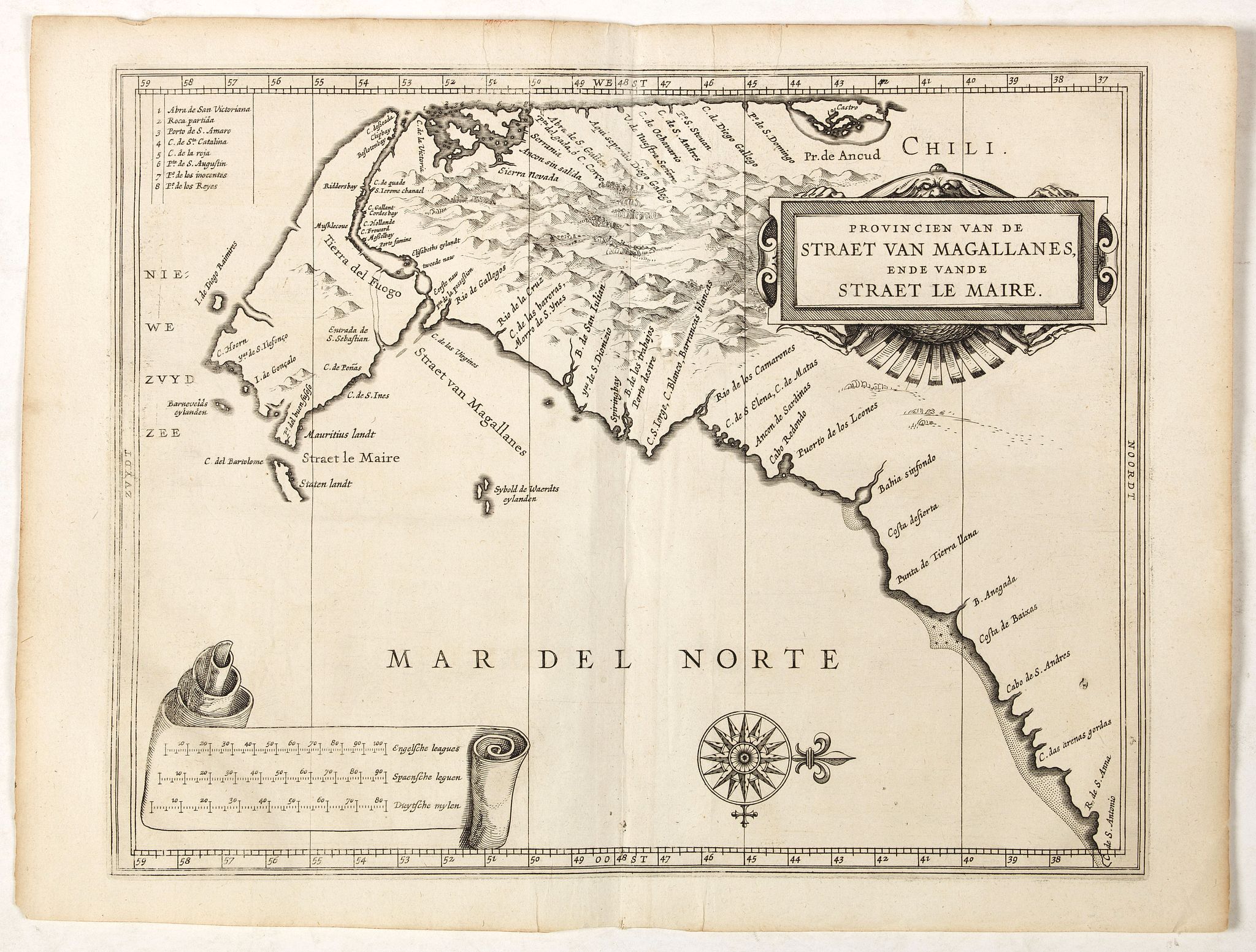 LAET, DE J. / GERITSZ, H., Provincia Sitæ Ad Fretum Magallanis itemque Fretum Le Maire., antique map, old maps